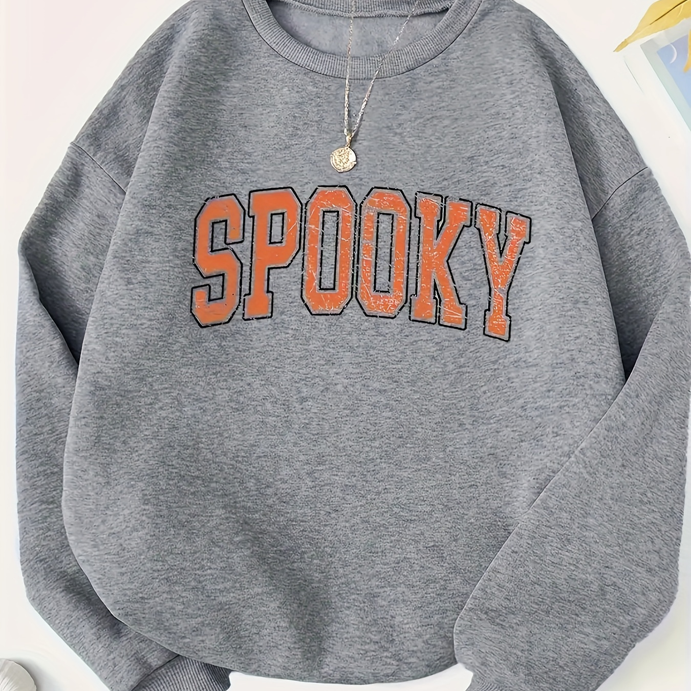 

Spooky Print Pullover Sweatshirt, Casual Long Sleeve Crew Neck Sweatshirt For Fall & Winter, Women's Clothing