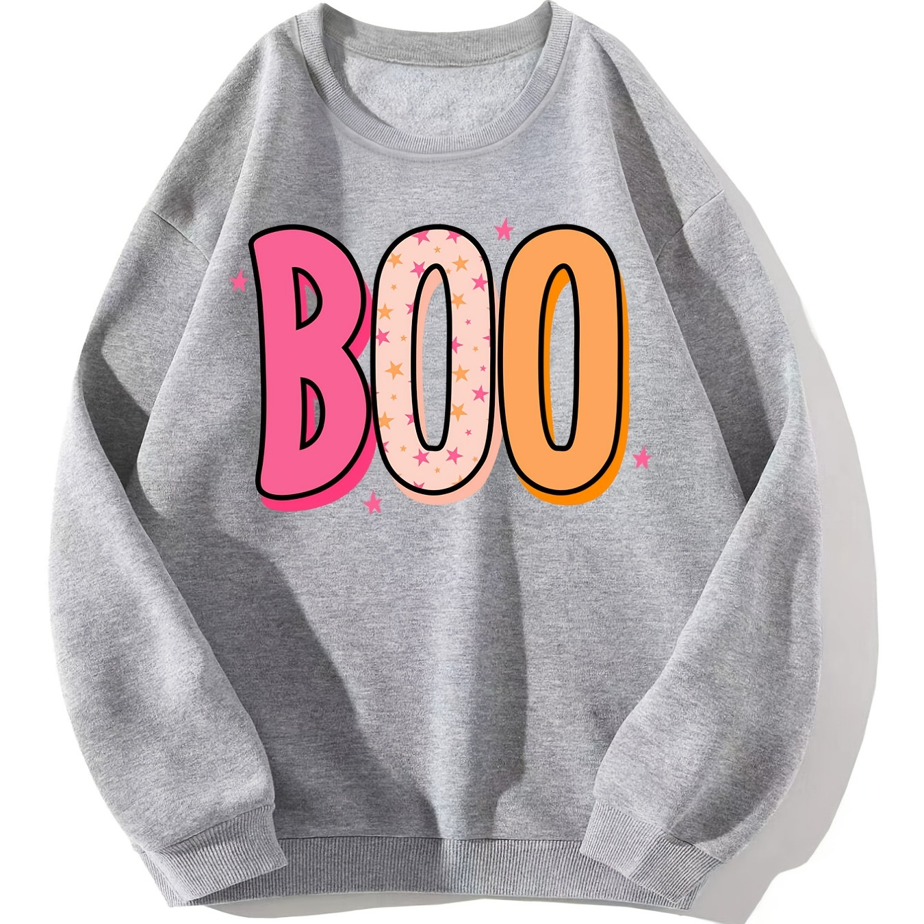 

Boo Print Sweatshirt, Casual Long Sleeve Crew Neck Sweatshirt For Fall & Winter, Women's Clothing