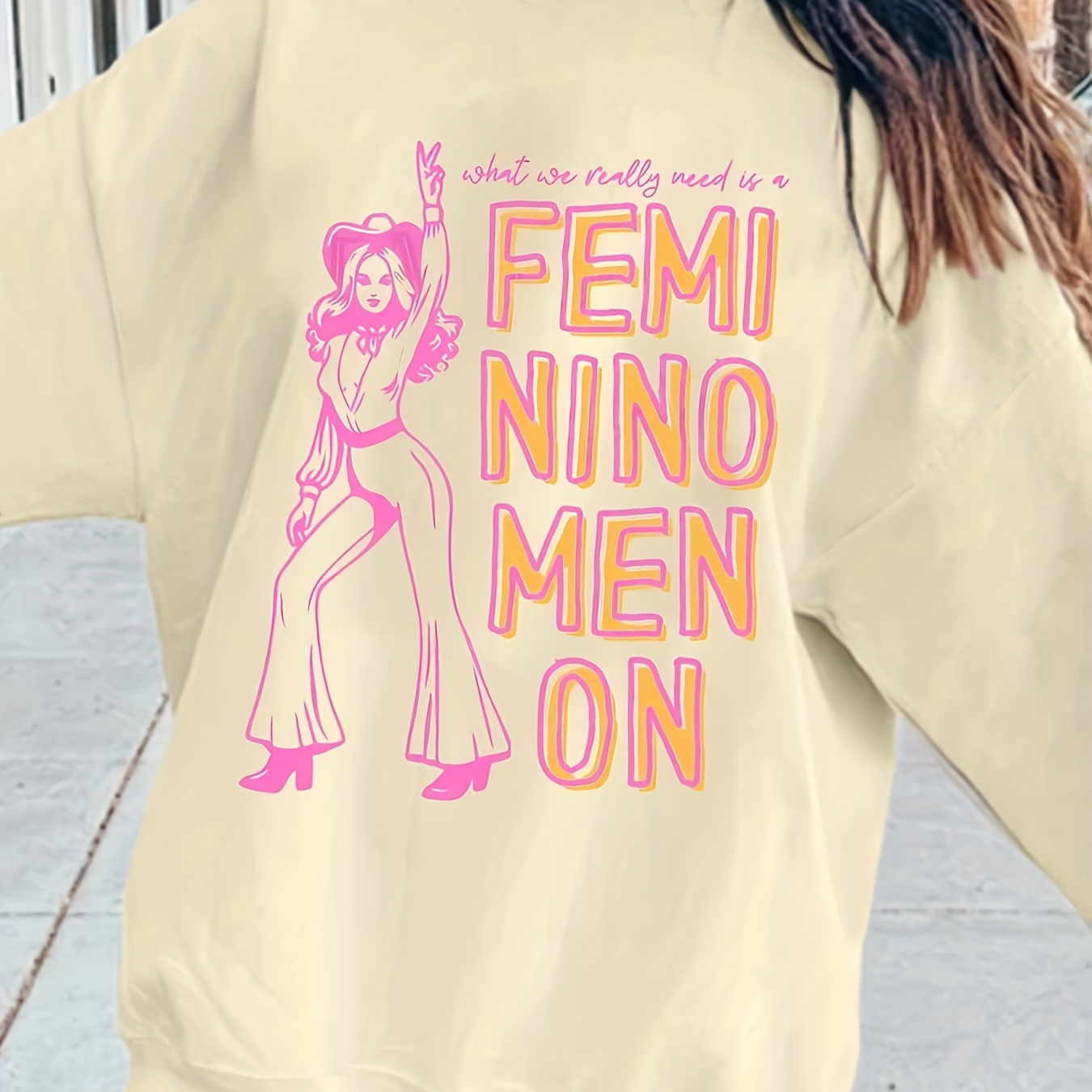 

Cozy Pink Pony Club Graphic Sweatshirt - Crew Neck, Casual Polyester Blend For Women, Perfect For Fall & Winter