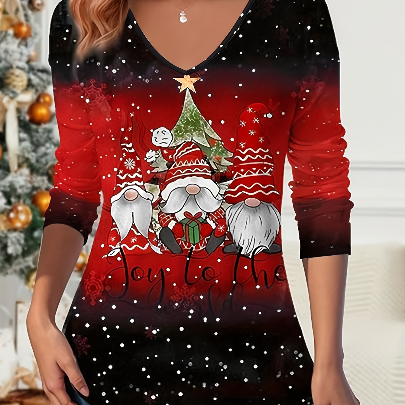 

Women's Cute Snowman Print Long Sleeve T-shirt - Vintage Style, Stretchy Polyester & Elastane , Machine Washable - Spring/fall