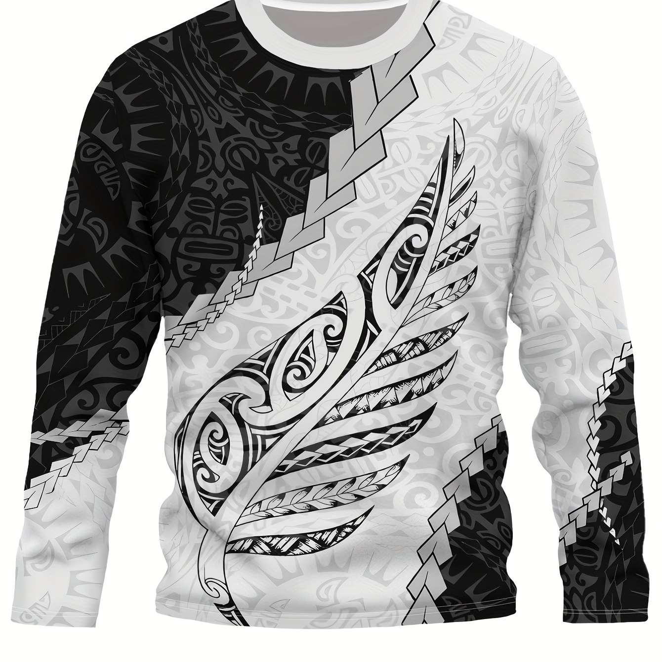 

Comfy Men's Vintage Maori Silver Fern Pattern Long Sleeve Crew Neck Pullover Henley Shirt, Spring Fall