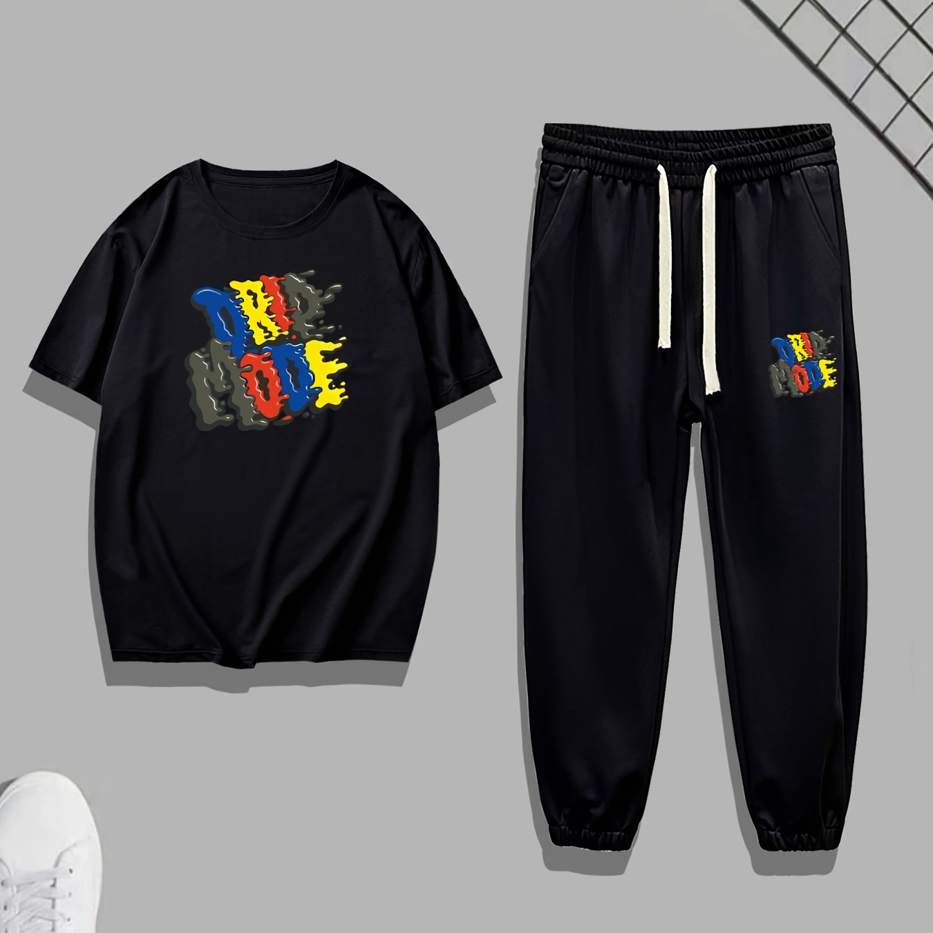 Impresión Colorida drip Mode Conjunto Ropa Hombre 2 Piezas - Temu