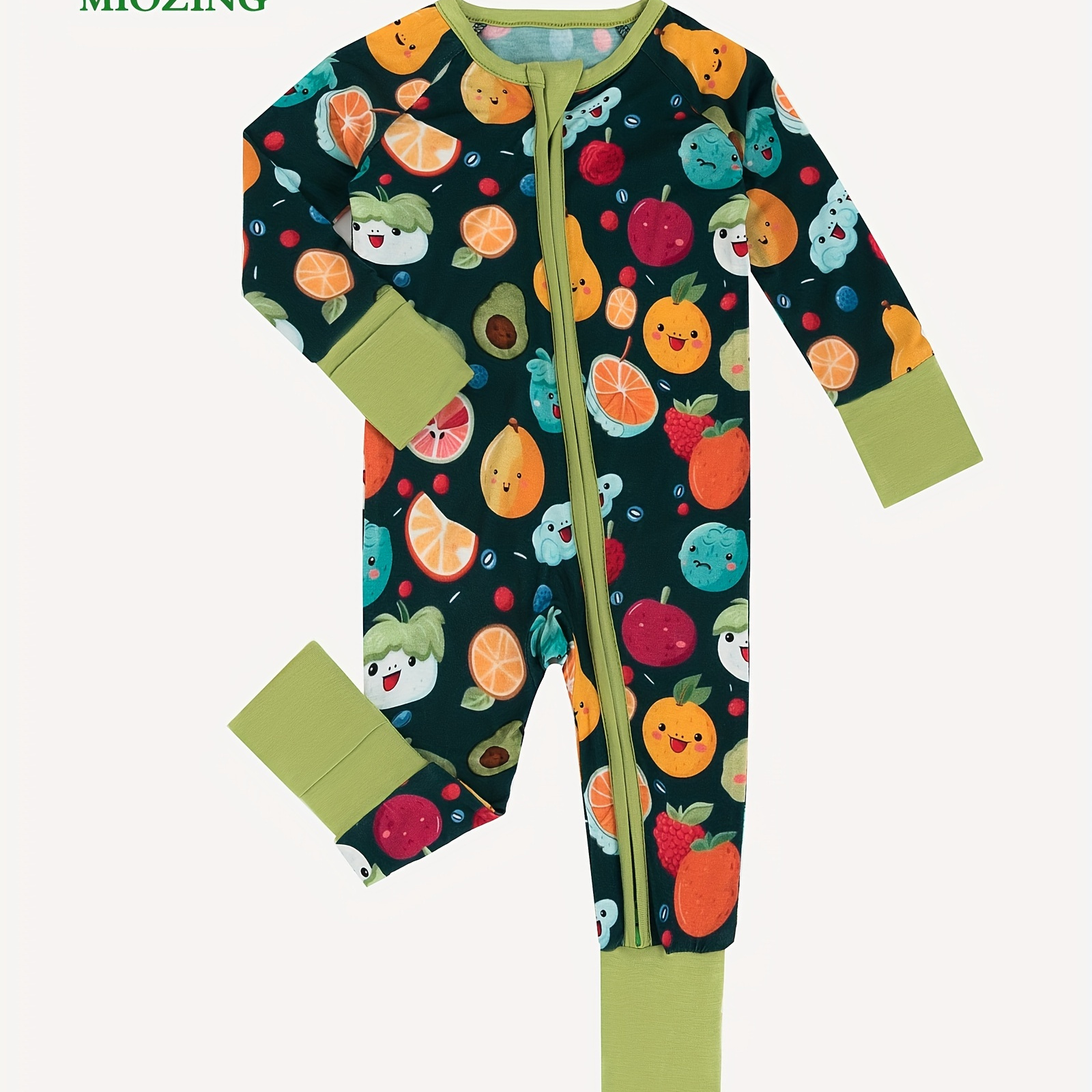 

Bamboo Fiber Fabric Baby Onesie, Cute Cartoon Fruit Print Zip Up Long Sleeve Jumpsuit, Elastic Jumpsuit Baby Bodysuit, Romper