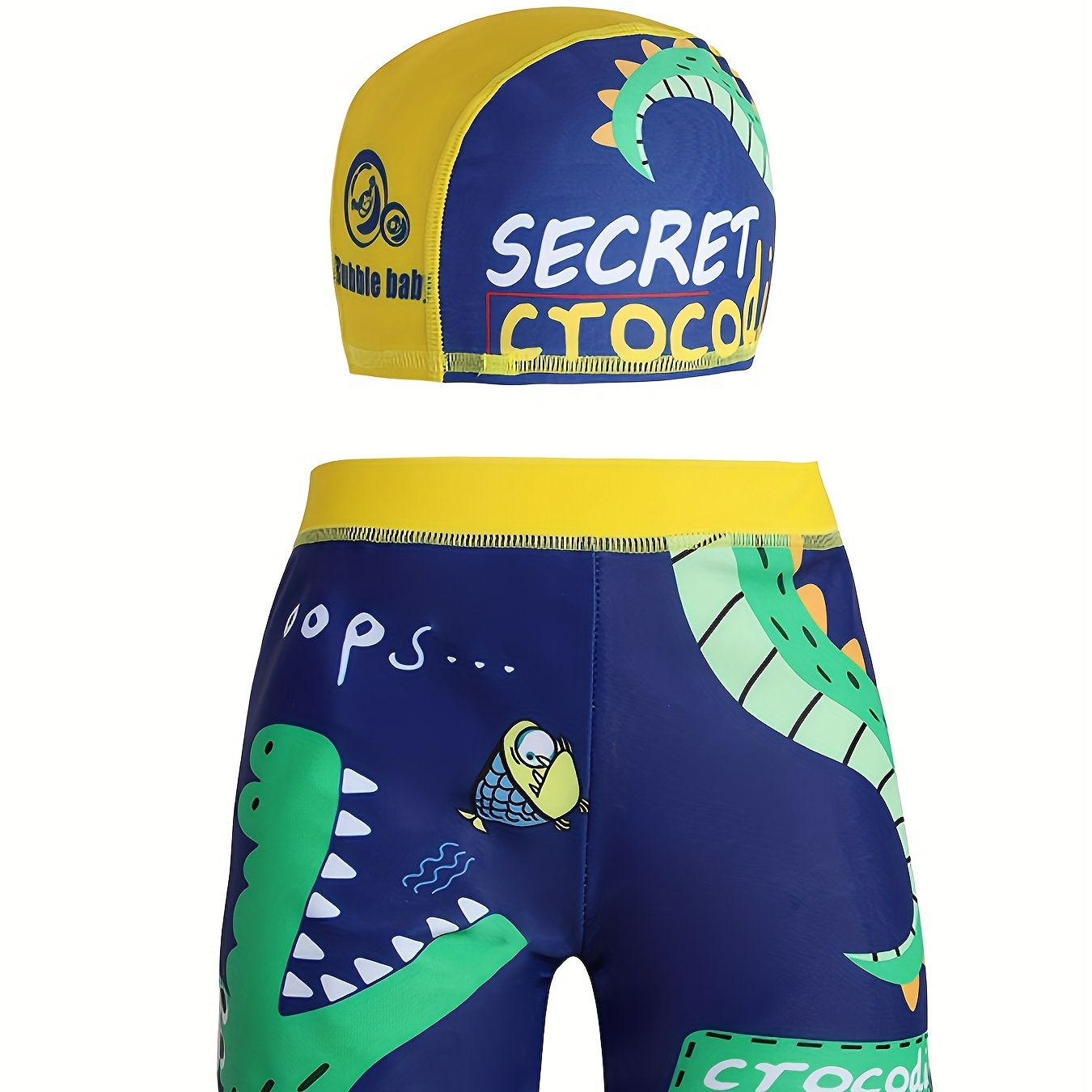 

Cartoon Pattern Quick Dry Swim Trunks With Swim Cap For Boys, Elastic Waist Beach Shorts, Boys Swimwear For Summer Vacation