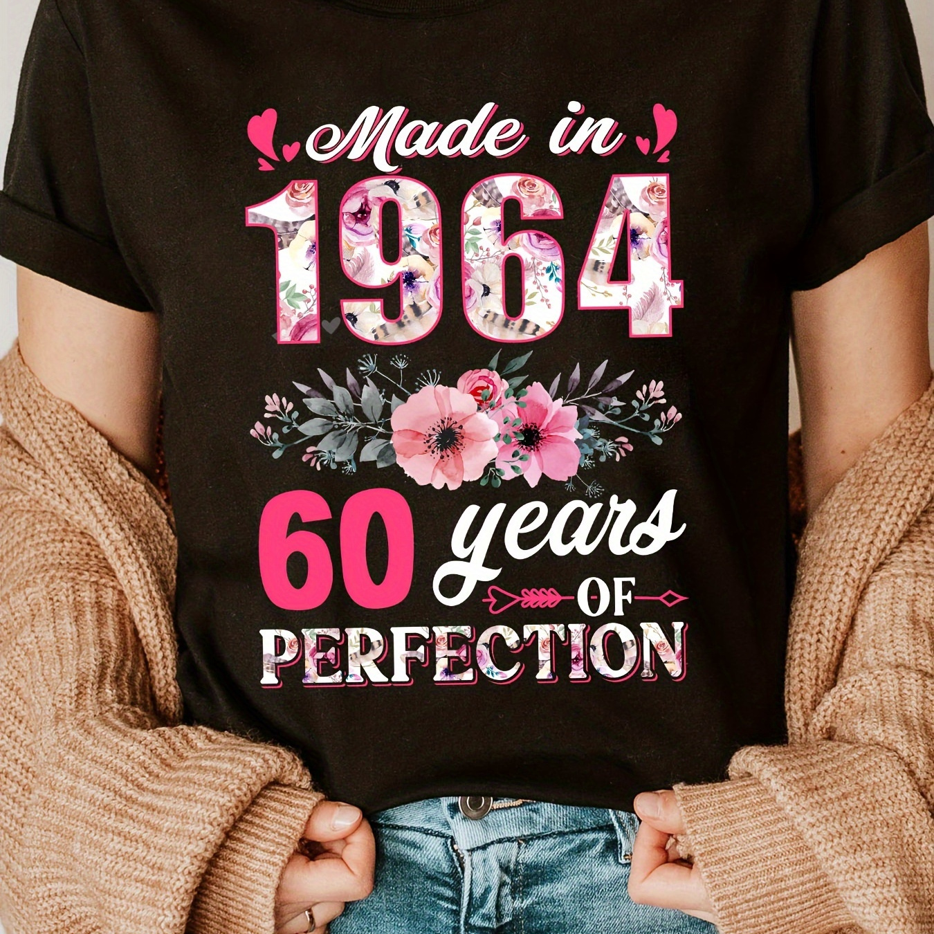 

Made In 1964 Print T-shirt, Short Sleeve Crew Neck Casual Top For Summer & Spring, Women's Clothing