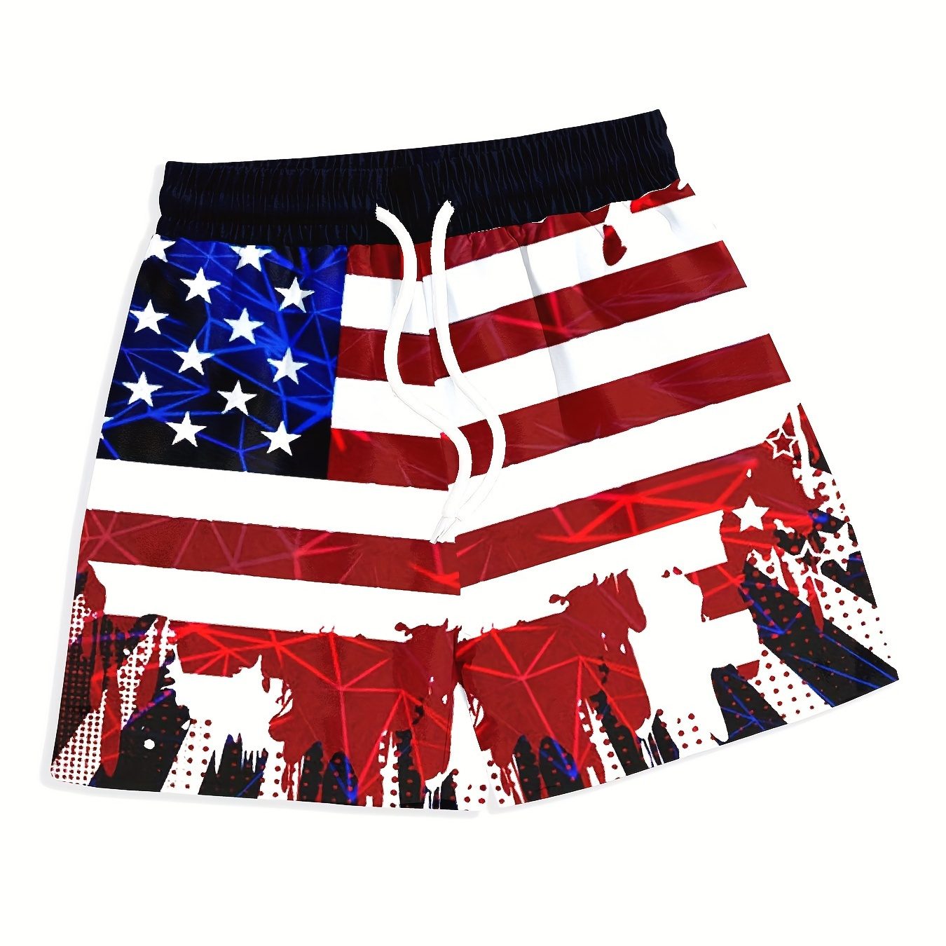 

Independence Day Flag Pattern Quick Dry Swim Trunks For Boys, Elastic Waist Beach Shorts, Boys Swimwear For Summer Vacation