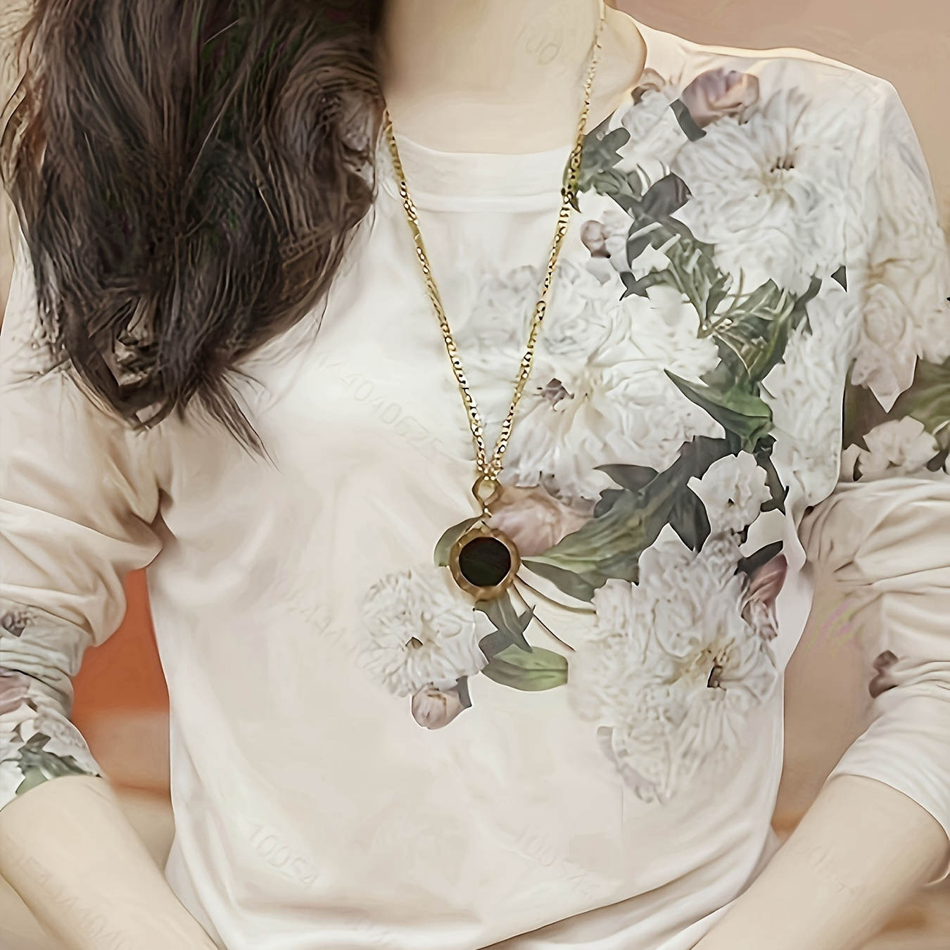 

Elegant Floral Neck T-shirt For Women - Casual Long Sleeve, High Stretch Polyester , Spring & Fall, Polyester , High Stretch
