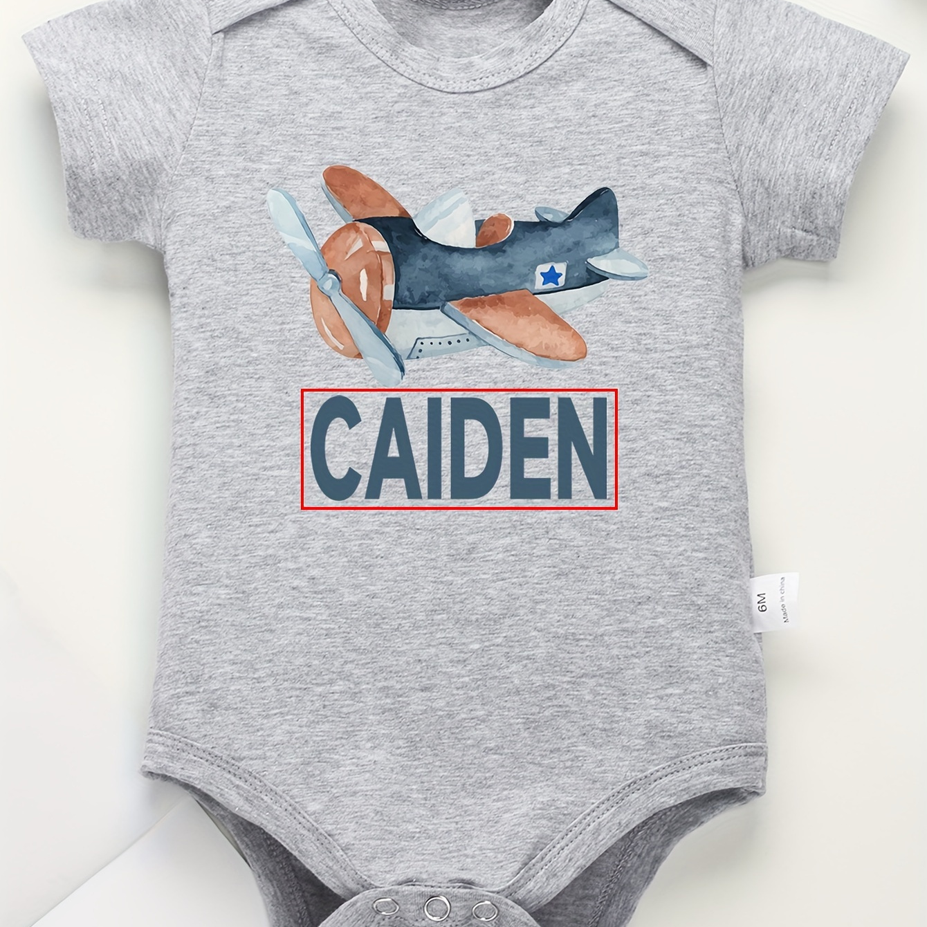 

Customized Baby Boys Cotton Onesie, Cute Airplane + Customized Letter Print Comfortable Round Neck Bodysuit, Baby's Clothing