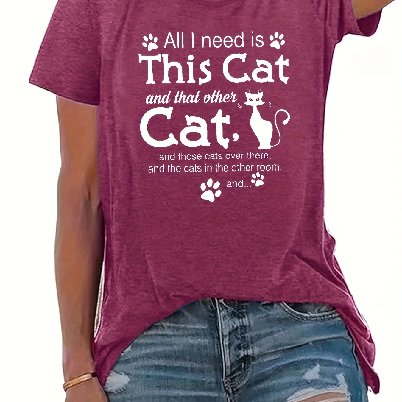 

I This Cat-interesting English Letters-round Neck T-shirt-casual -soft And Comfortable-women's Coat