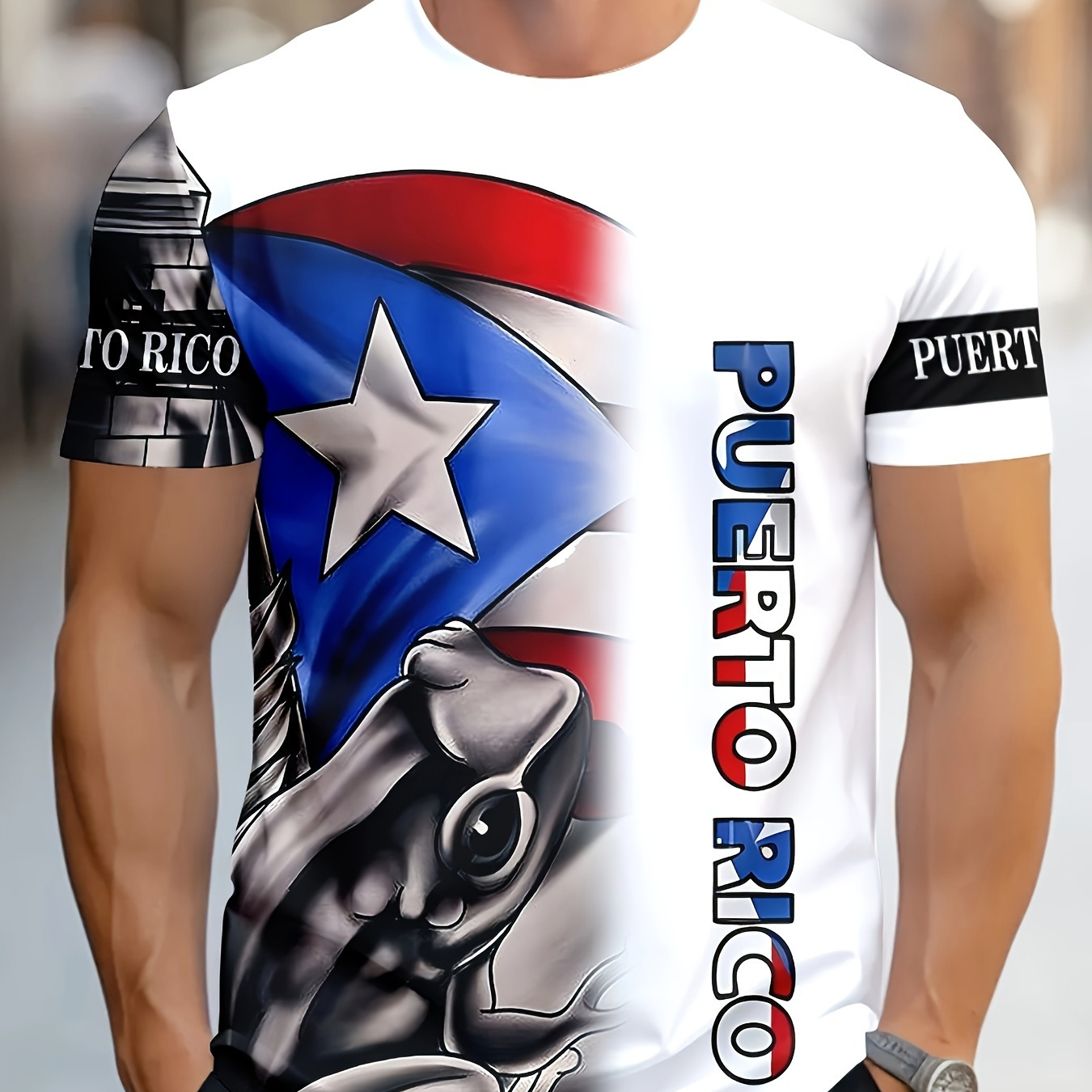 

Men's Casual 3d Printed Short Sleeve T-shirt With Geometric Pattern, Polyester Knit Fabric, Round Neck, Regular Fit - Puerto Theme