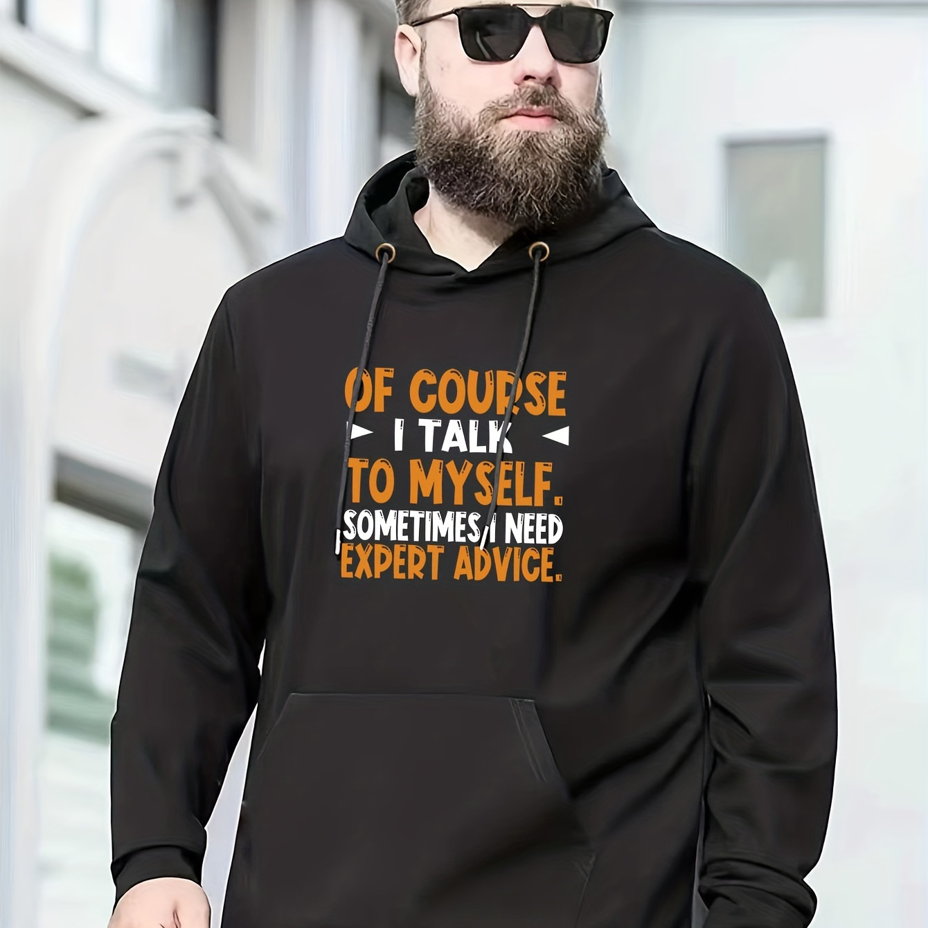

Plus Size Men's "of Course I Talk To Myself" Print Hooded Sweatshirt Oversized Hoodies Fashion Casual Tops For Spring/autumn, Men's Clothing