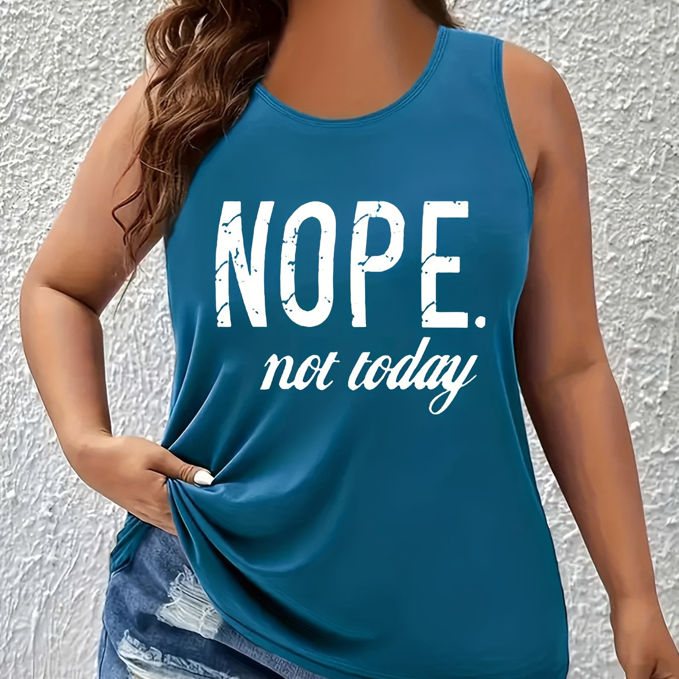 

Nope " Women's Casual Top - Sleeveless, Stretchy Polyester , Machine Washable, Shoulder- Design With Letter Print