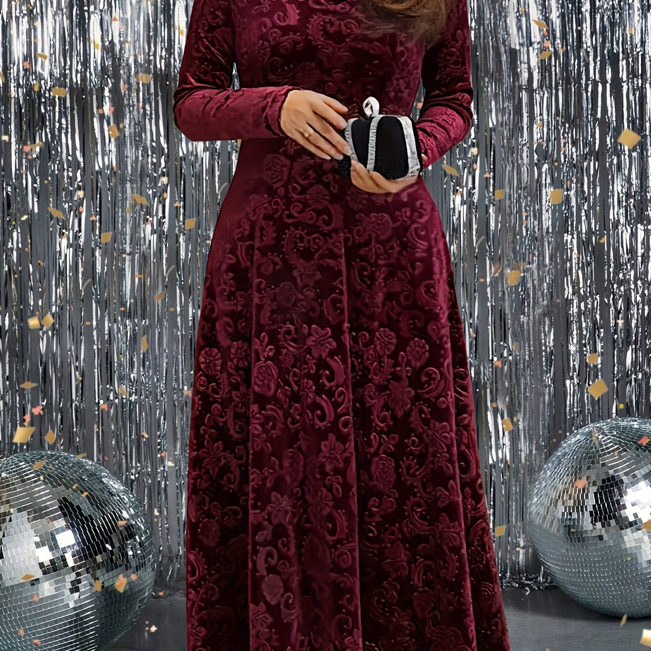 

Stretchy V-neck Long Sleeve Women's Dress - Elegant Polyester Knit, Plus Size, Machine Washable, Solid Color, Fall/winter Wear, Elegant Fall Dress | Sophisticated Style | Luxurious , Long Sleeve Dress