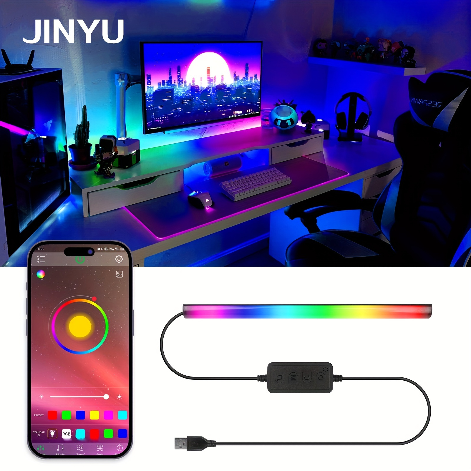 1pc Smart LED Light Bar, RGBIC Mobile Color Light Bar, Room Decoration, Game Light, Table Lamp, Small Night Light, Music Mode, Entertainment