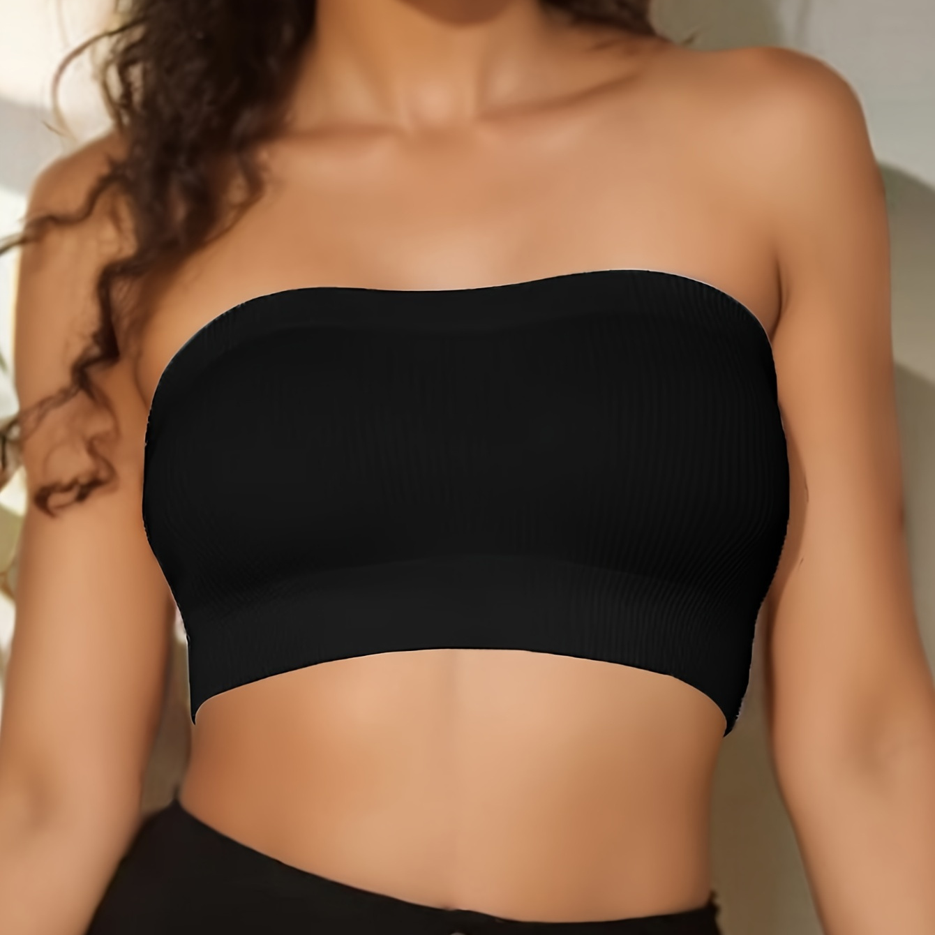 

Seamless Slim Fit Sports Tube Top, Solid Casual Sporty Bandeau Top, Women's Lingerie & Underwear