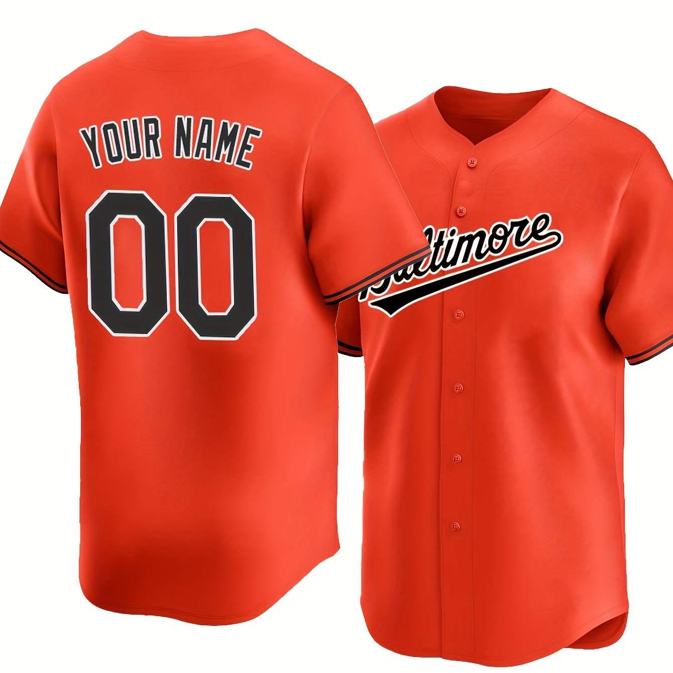 

Customized Name And Number Embroidery, Men's Solid Color V-neck Baseball Jersey, Comfy Top For Training And Competition