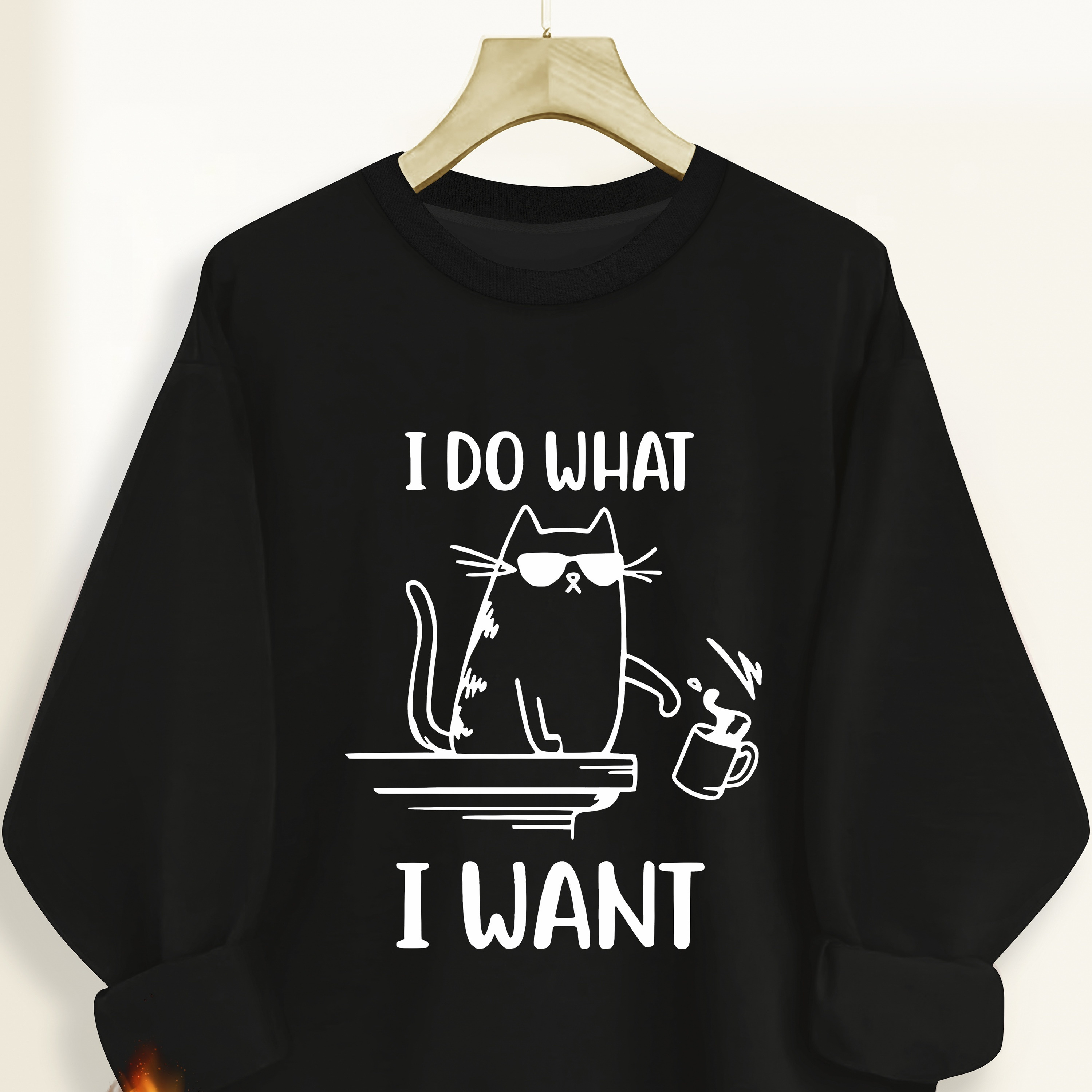 

Funny Cat Pullover Sweatshirt, Casual Long Sleeve Crew Neck Sweatshirt For Fall & Winter, Women's Clothing