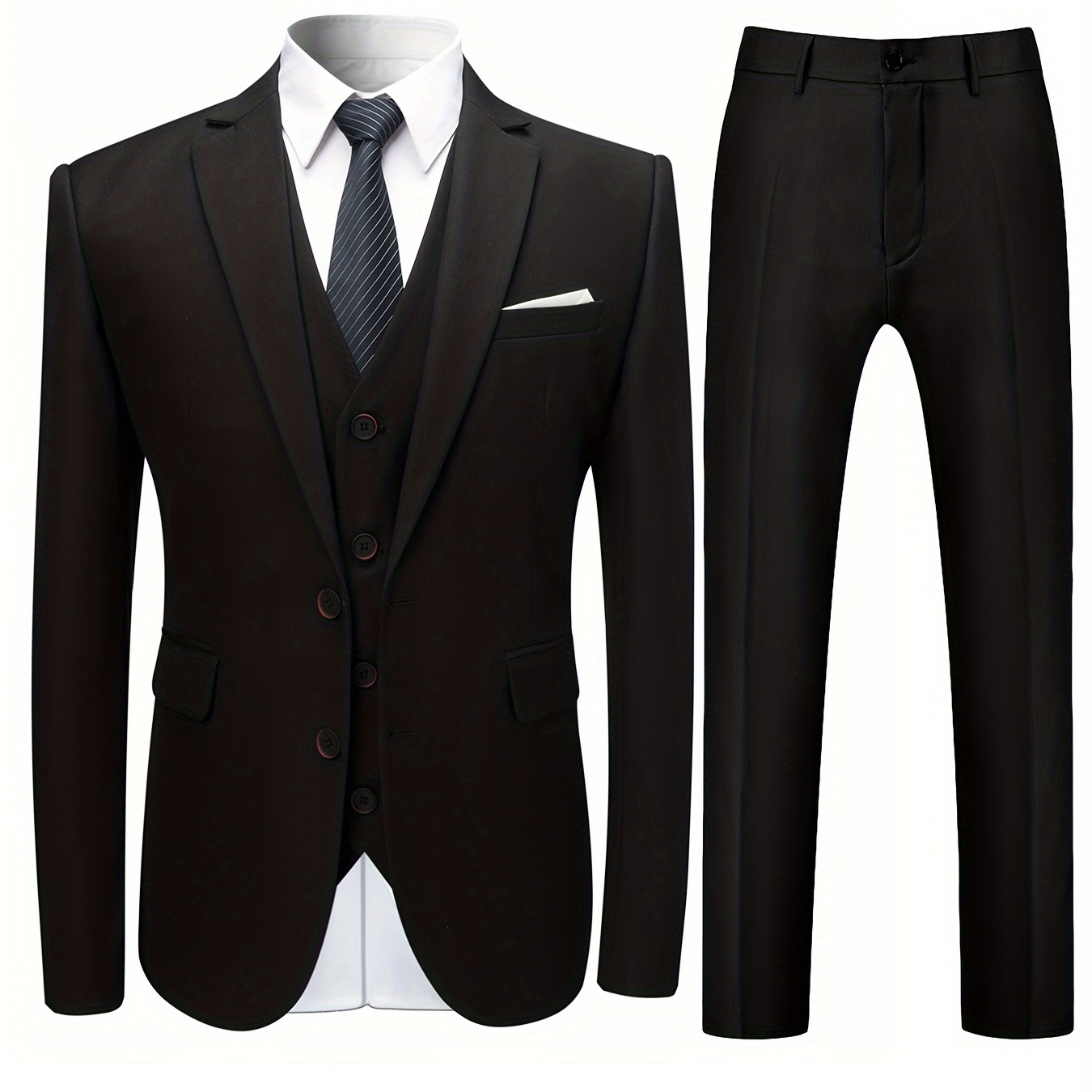 Formal 3 Pieces Set, Men's Two Button Jacket & Single Breasted Vest & Pants Suit Set For Business Dinner Wedding Party