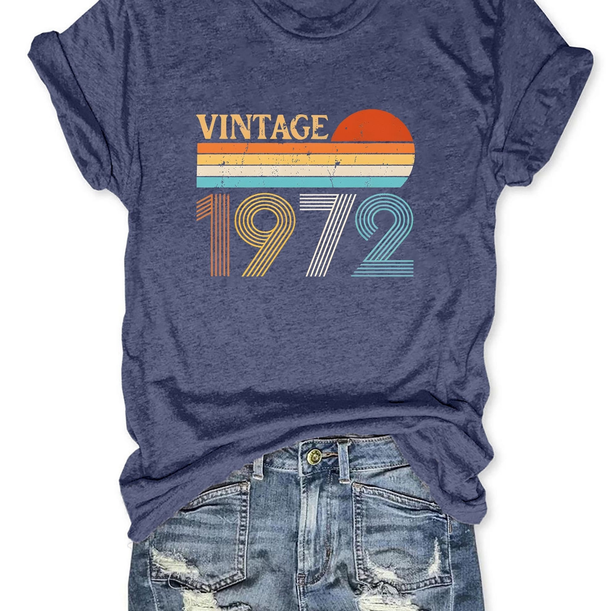 

Vintage Print T-shirt, Short Sleeve Crew Neck Casual Top For Summer & Spring, Women's Clothing