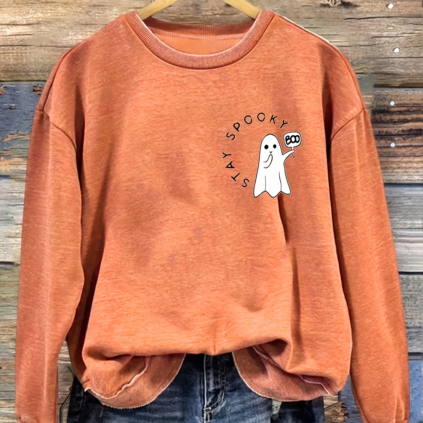 

Halloween Spooky Ghost Print Sweatshirt, Casual Long Sleeve Crew Neck Sweatshirt, Women's Clothing