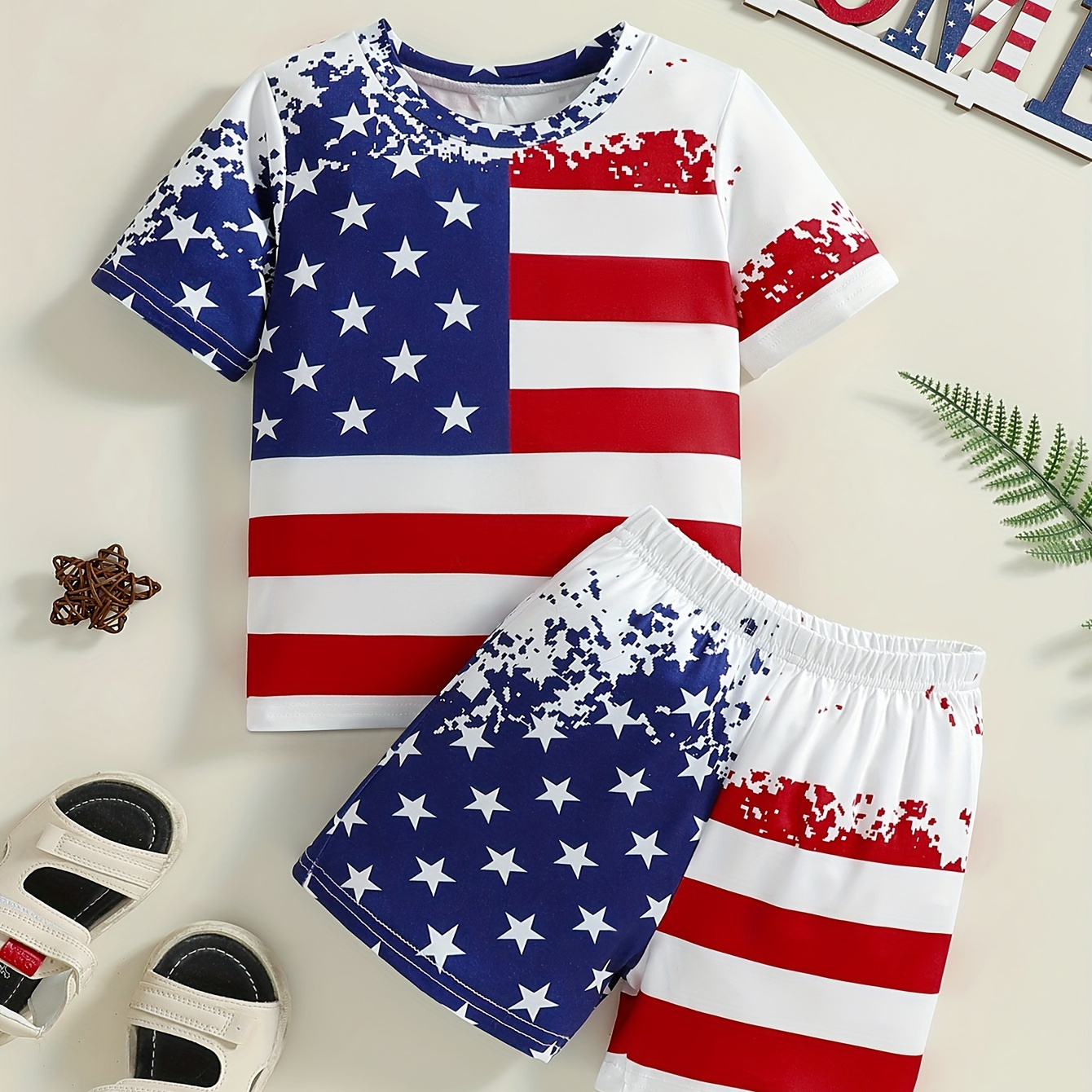 

Trendy American Flag 3d Graphic Print, 2pcs Boys Casual Short Sleeve T-shirt & Shorts Set, Boys Clothing For Summer, As Gifts