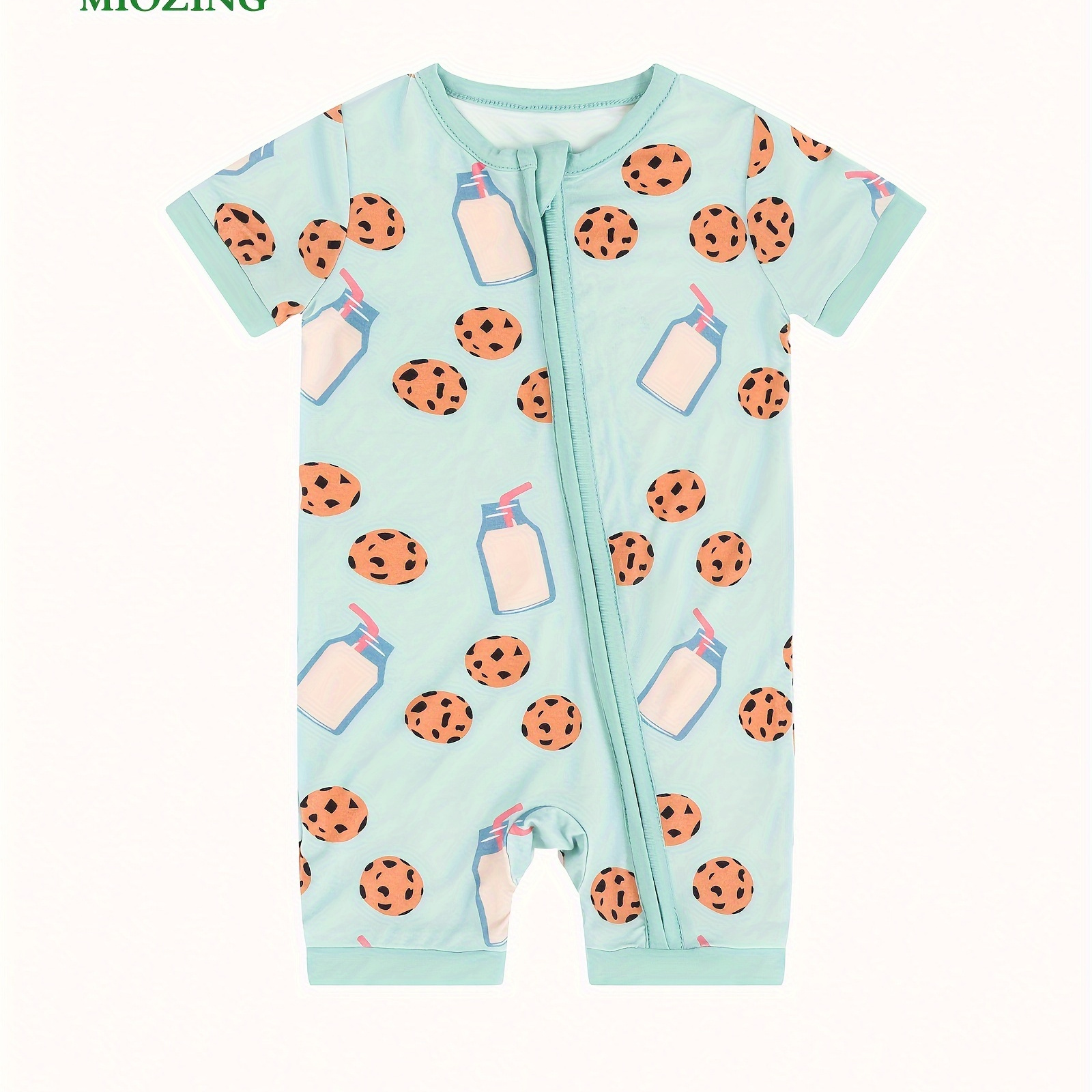 

Miozing Bamboo Fiber Bodysuit For Baby, Milk Bottle And Biscuit Pattern Short Sleeve Onesie, Infant & Toddler Girl's Romper
