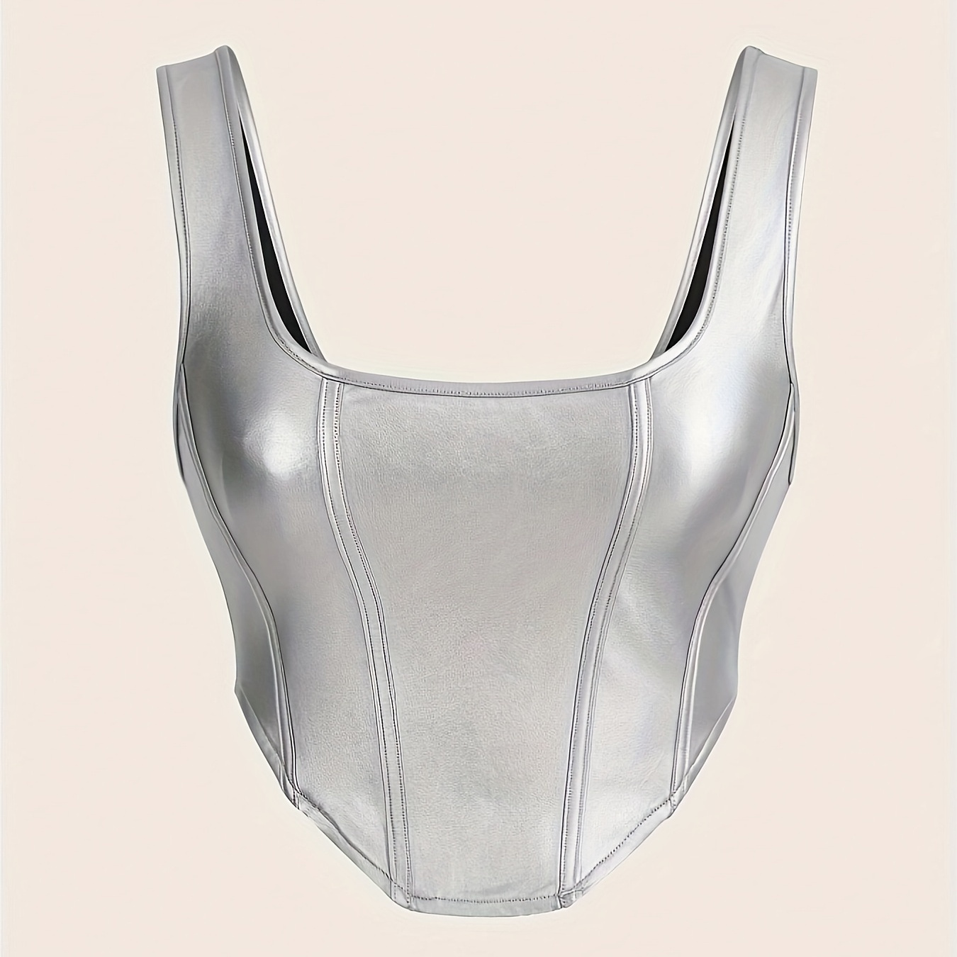 

Metallic Scoop Neck Tank Top, Elegant Sleeveless Curved Hem Top For Spring & Summer, Women's Clothing