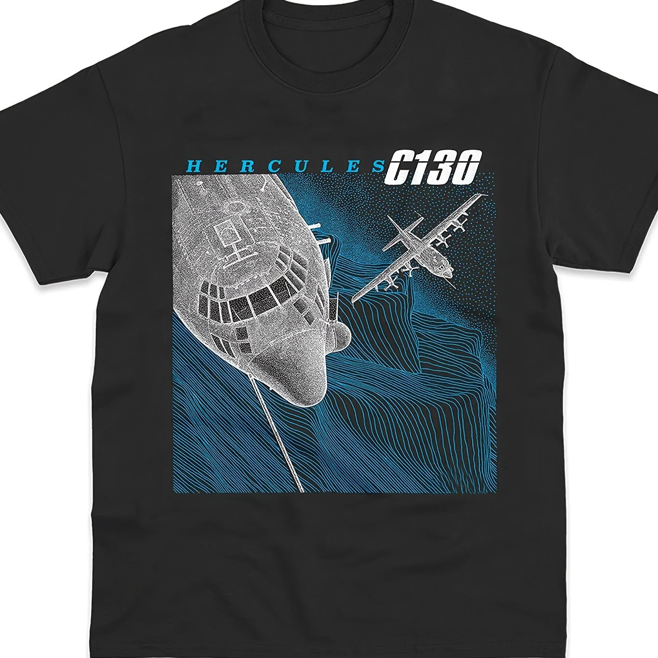 

Summer Cotton Short Sleeve O-neck Mens T Shirt Design Transport Aircraft Lines Drawing T-shirt 220g