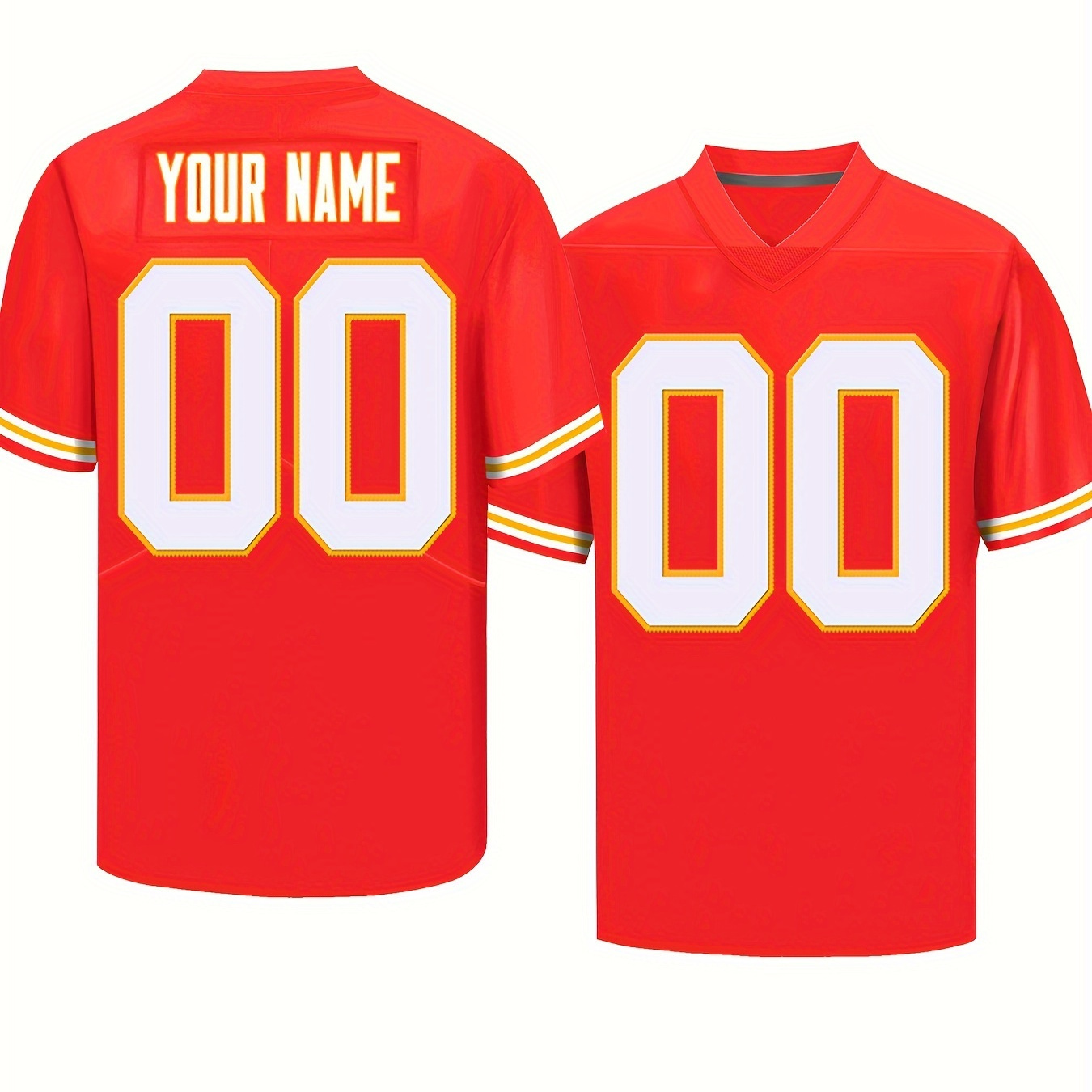 

[adventure] Men's Customizable Red American Football Jersey - Embroidered Name & Number 00, V-neck Short Sleeve, Casual Sportswear For Fans, Sizes S-3xl, | Relaxed Fit Jersey | Embroidered Detailing