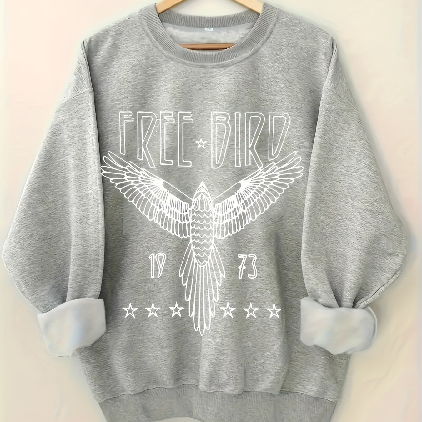 

Free Bird Print Pullover Sweatshirt, Casual Long Sleeve Crew Neck Sweatshirt For Fall & Winter, Women's Clothing