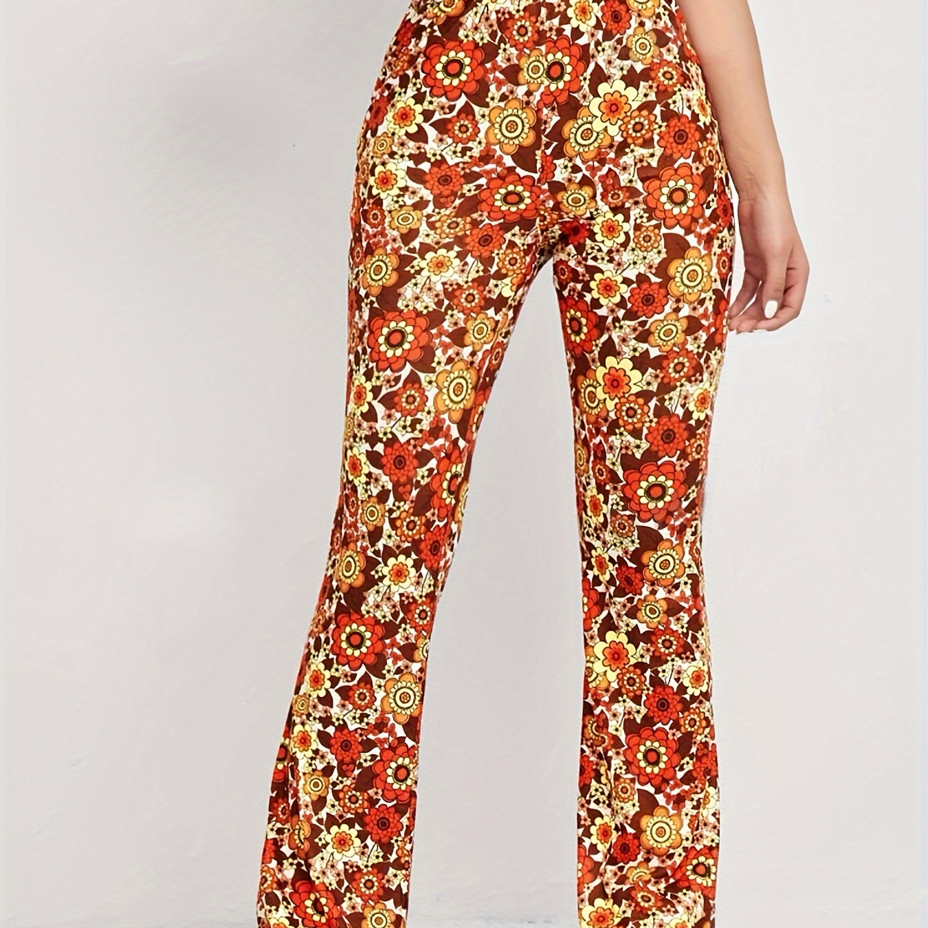 

Pantalon évasé à imprimé floral, pantalon décontracté et polyvalent à taille haute pour le printemps et l'été, vêtements pour femmes