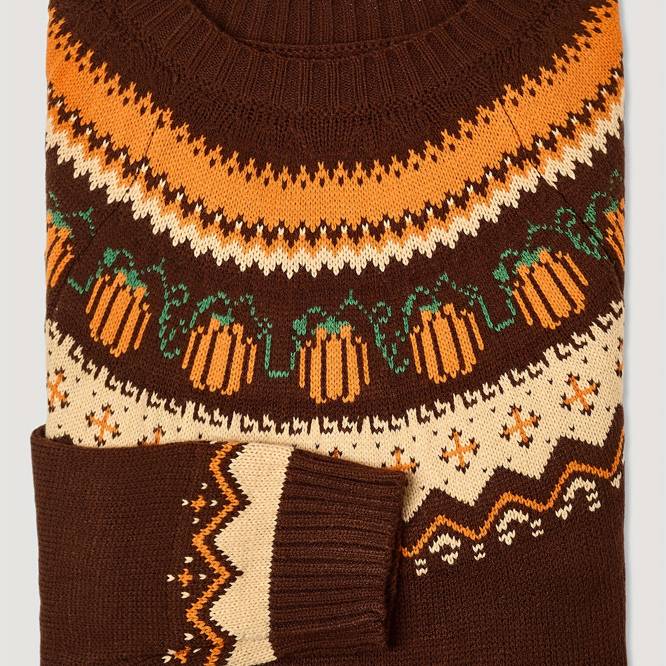 

Cozy Pumpkin Pattern Crew Neck Sweater For Women - Soft Acrylic Knit, Stretchy & Hand Washable - Casual Long Sleeve Pullover For Fall/winter