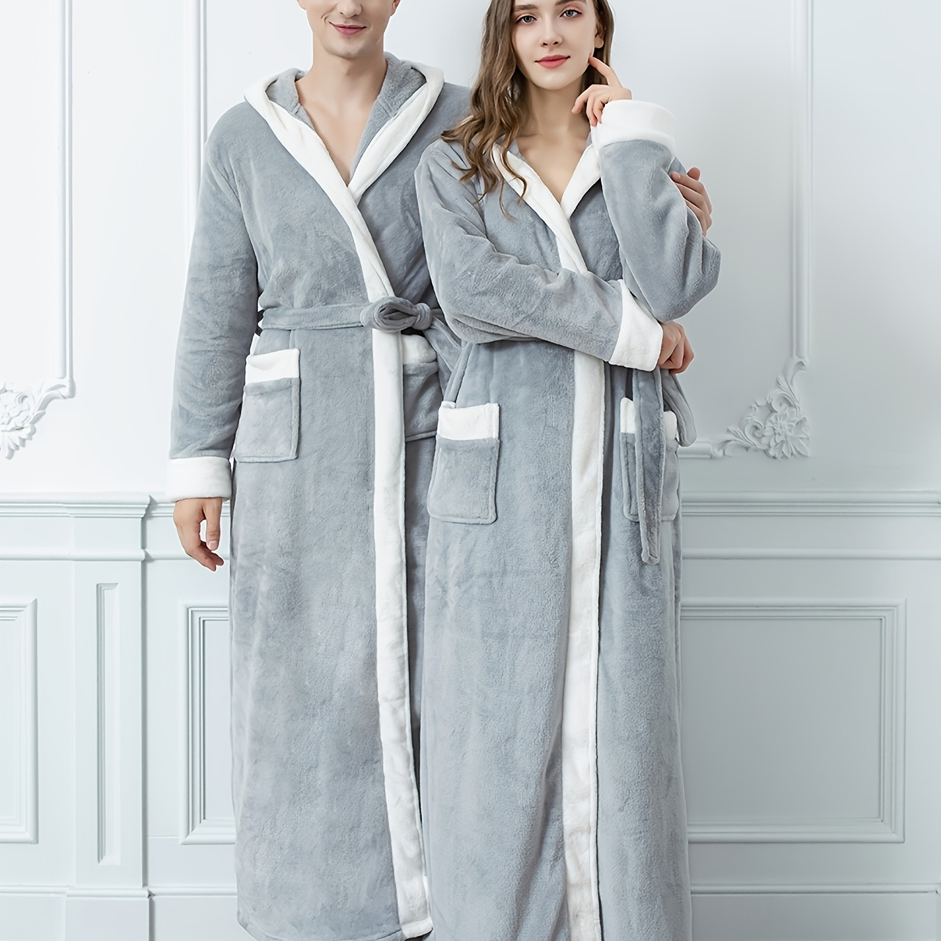 Pink Hooded Dressing Womens Grey Fluffy Dressing Gown Luxurious Light Grey  Hooded Bathrobe Men Women Cozy Long Temu Ghana