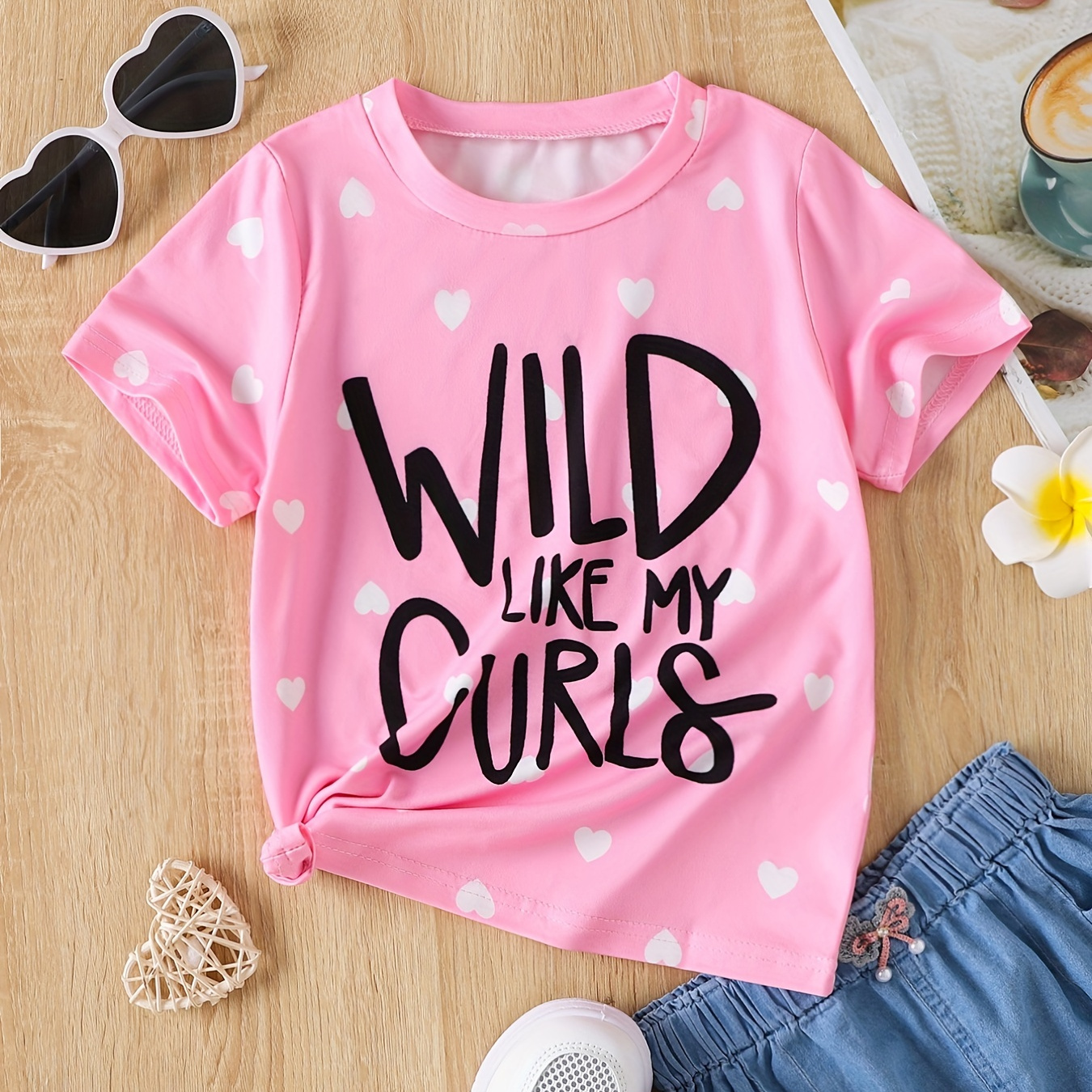 

Toddler Girls Cute 'wild Like My ' Letter Graphic Tee Casual Crewneck Short Sleeve T-shirt Top Kids Summer Clothes