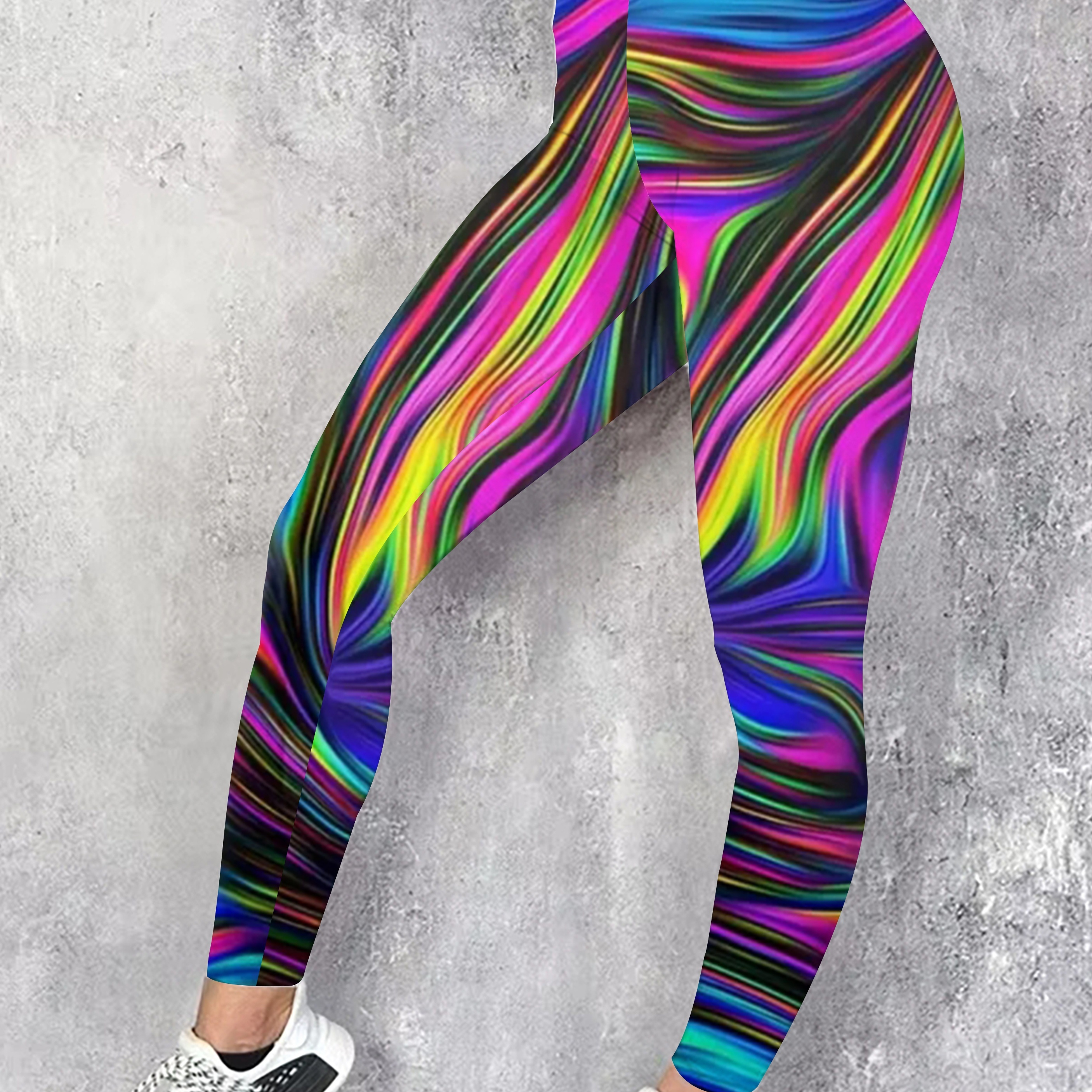 

Abstract Print High Waist Workout Leggings, Casual Skinny Stretchy Leggings For Every Day, Women's Clothing