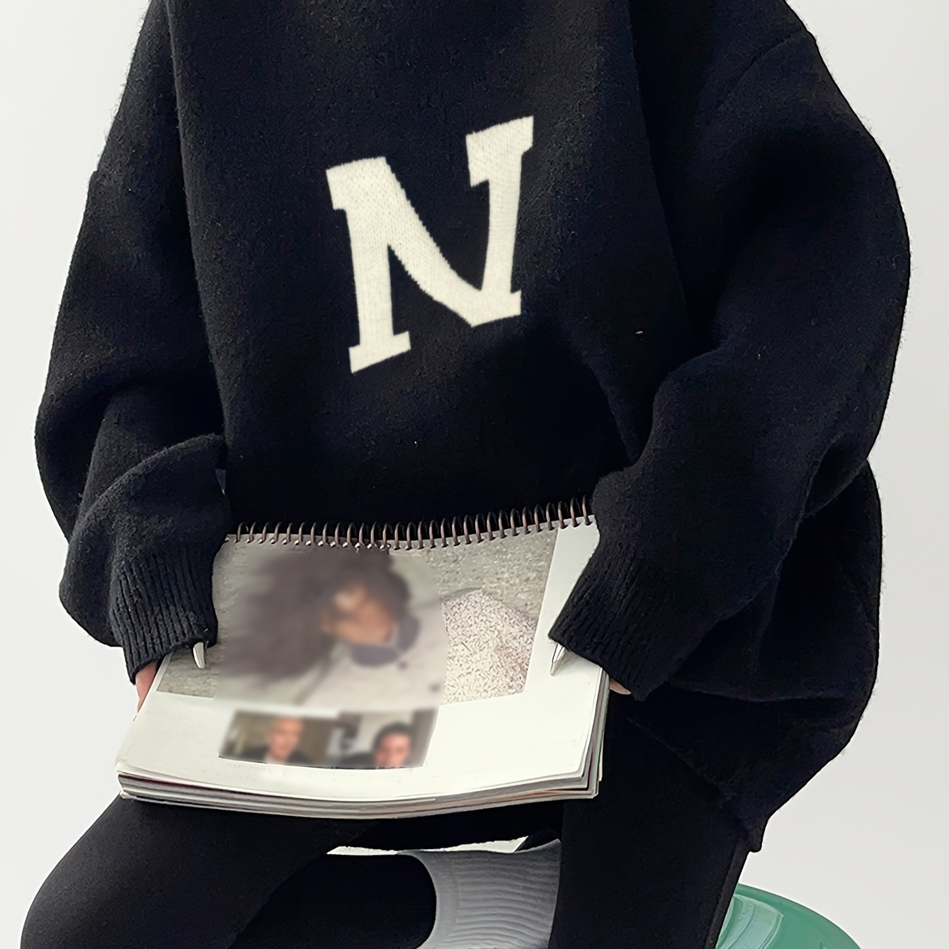 

Letter Pattern Crew Neck Sweater, Casual Long Sleeve Sweater For Fall & Winter, Women's Clothing