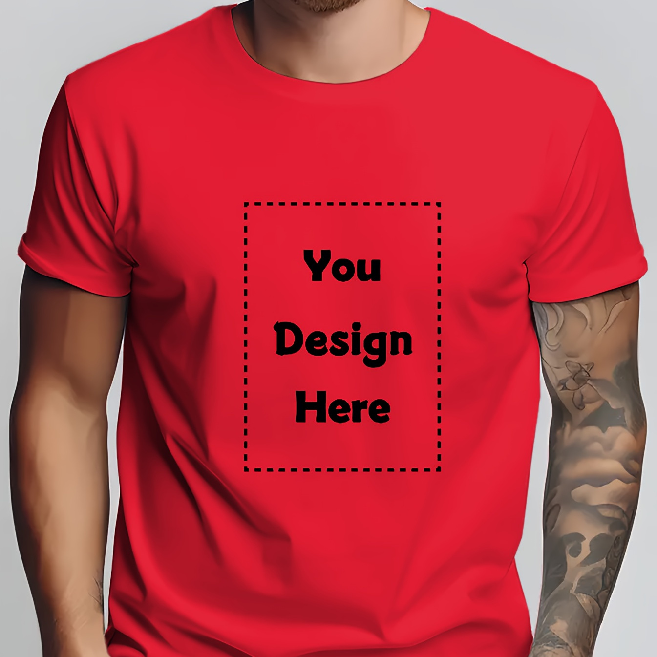 

T-Shirt Personnalisé pour Hommes à Manches Courtes - Imprimé "VOUS CONCEVEZ ICI", Haut en de Polyester Rouge Décontracté avec Motif Géométrique, Lavable en Machine, T-Shirt Personnalisé