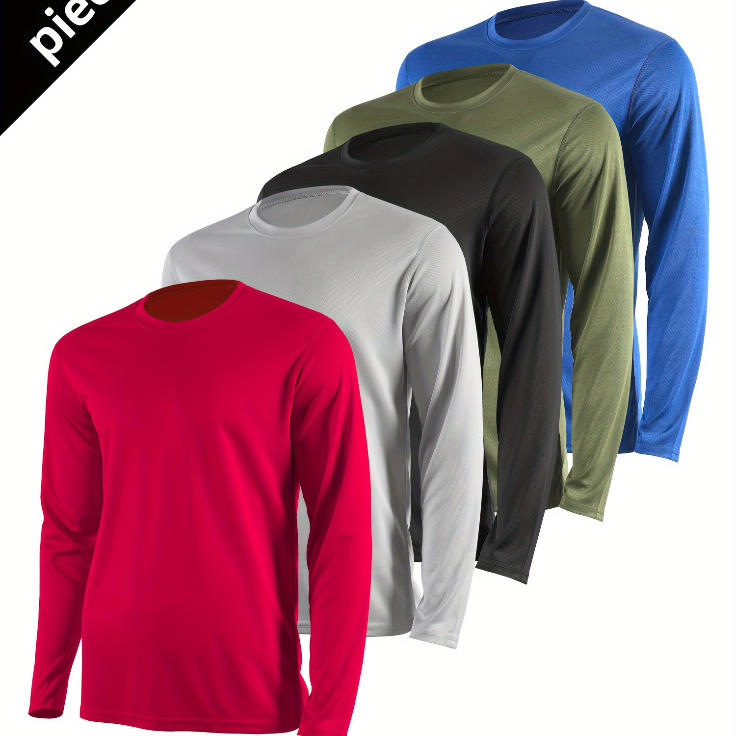 

Five-piece Set Of Long-sleeve T-shirts: Men'/summer/autumn Lightweight Casual Top With Round Neckline And Stretchable Fabric