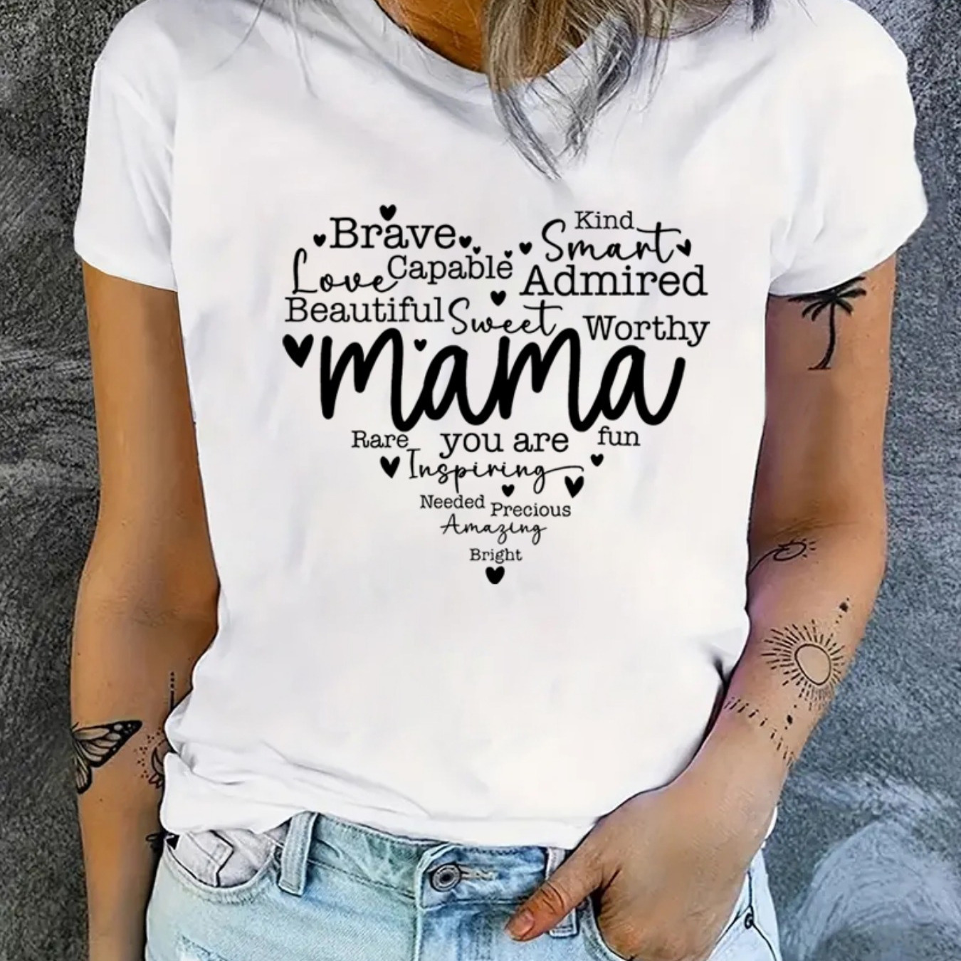 

Mother's Day Letter Print T-shirt, Short Sleeve Crew Neck Casual Top For Summer & Spring, Women's Clothing