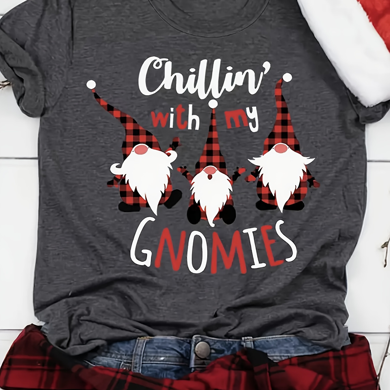 

Christmas & Letter T-shirt, Crew Neck Short Sleeve Top For , Women's Clothing