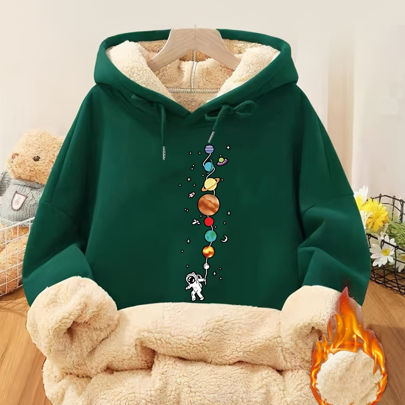 

's Plus Size Hooded Sweatshirt, Fleece Lined, , Pullover , / , Knitted