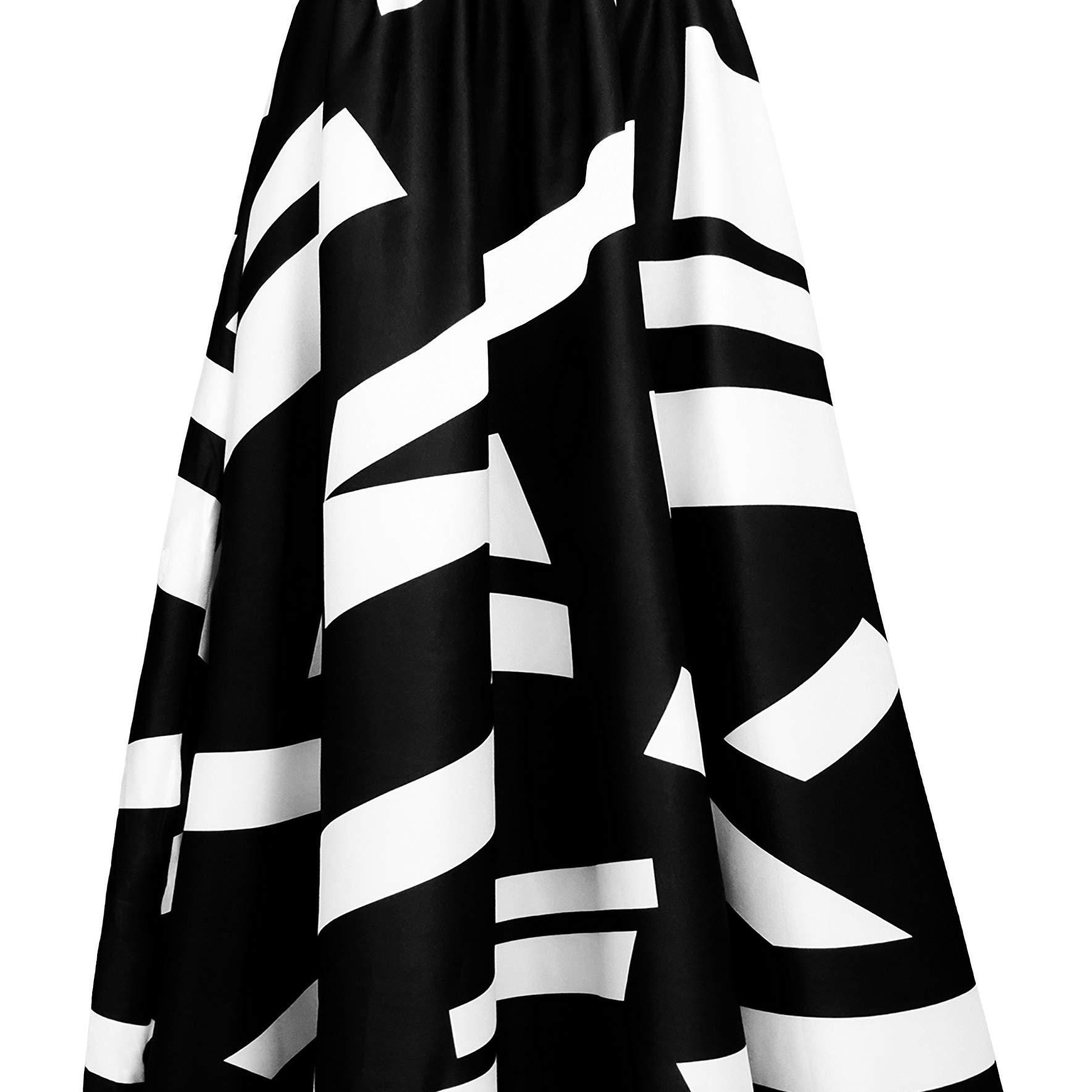 

Plus Size Elegant Skirt, Women's Plus Pleated Geo Print High Rise A-line Maxi Skirt