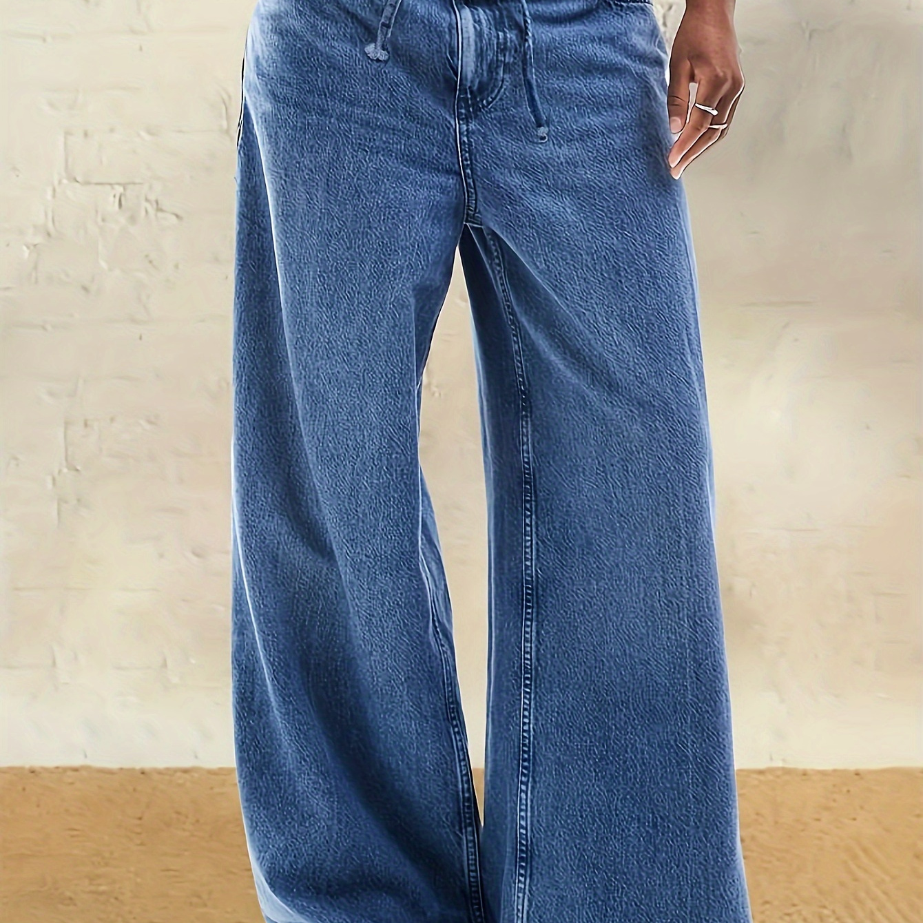 

Women's Plus Size Wide Leg Denim Jeans - Casual Light Blue Stretchy Fit With Adjustable Waistband, Relaxed Style For All , Casual Denim Wear | Denim | Rayon Jeans