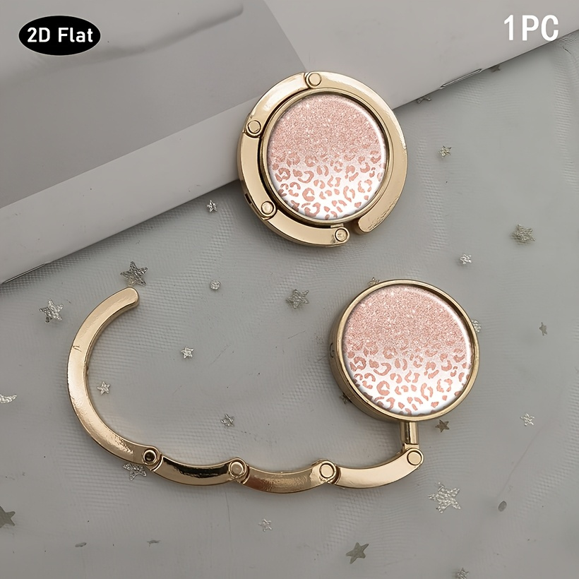 E-shop 2D Flache Roségoldene Glitzer Ombre Leopard Handtaschenhaken, Geldbörsenhaken für Tisch, Faltbarer Tischbeutelhalter, Geeignet für Restaurants,