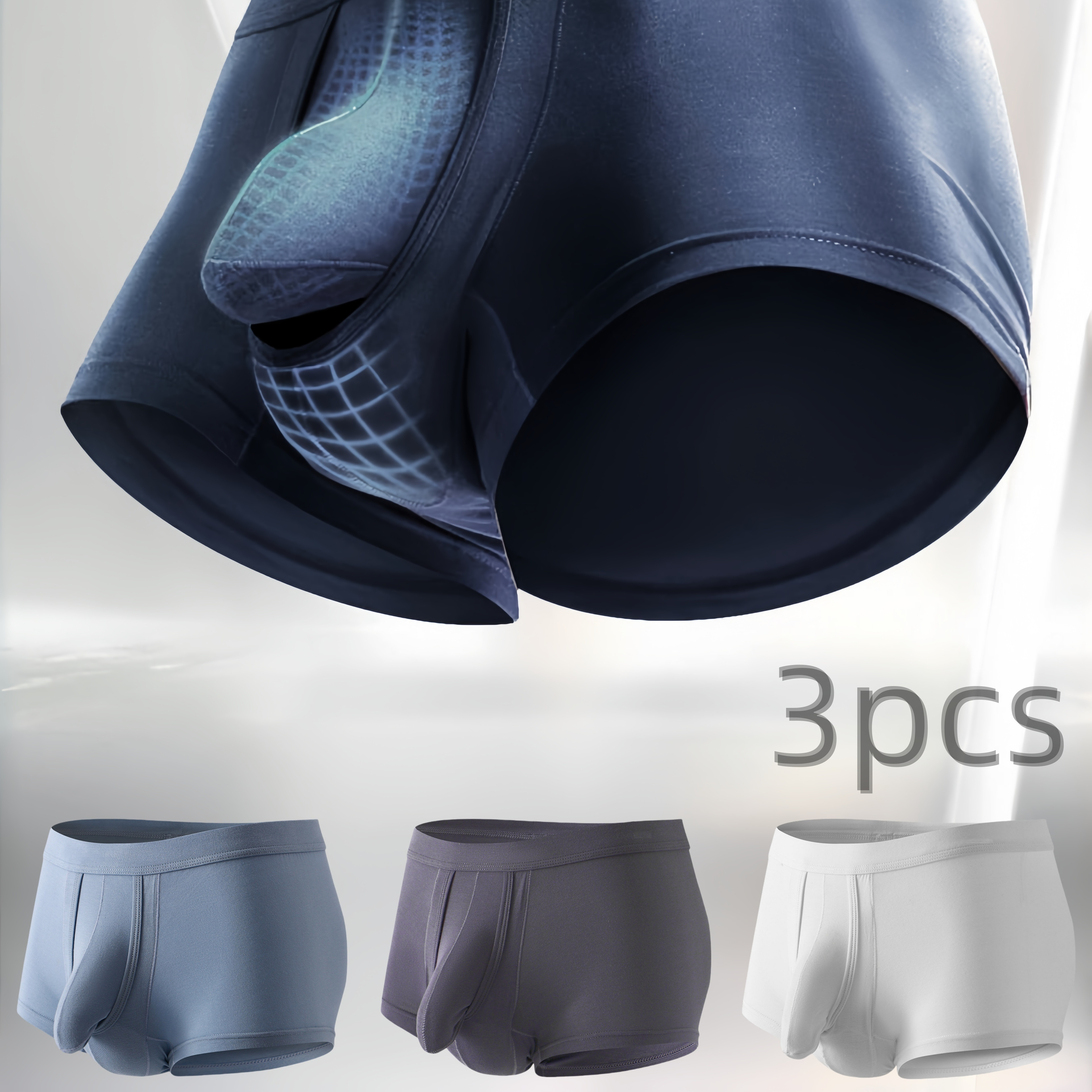 

3pcs Men's Breathable Boxer Briefs With Anti-chafing Corners - Fit, Stretch Rayon , Non-transparent, Machine Washable - Fashionable Solid Underwear