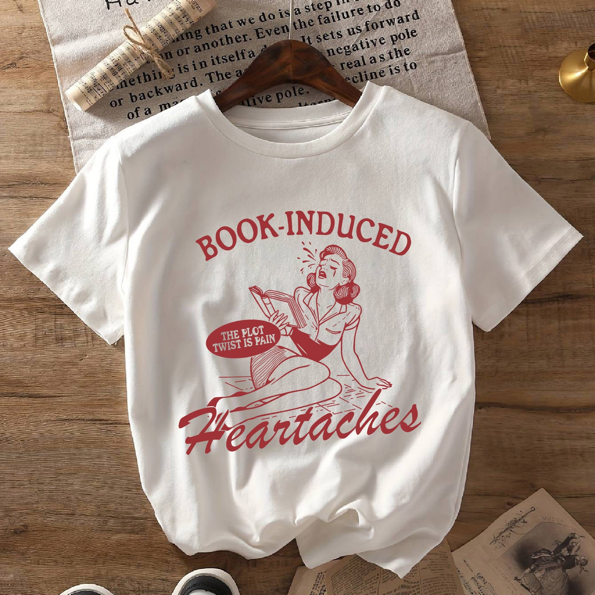 

Women's Casual Crew Neck Short Sleeve T-shirt With Cartoon Book-reading Girl Print - 95% Polyester 5% Elastane Knit Fabric With Medium Stretch - Regular Fit Pullover Style Tee