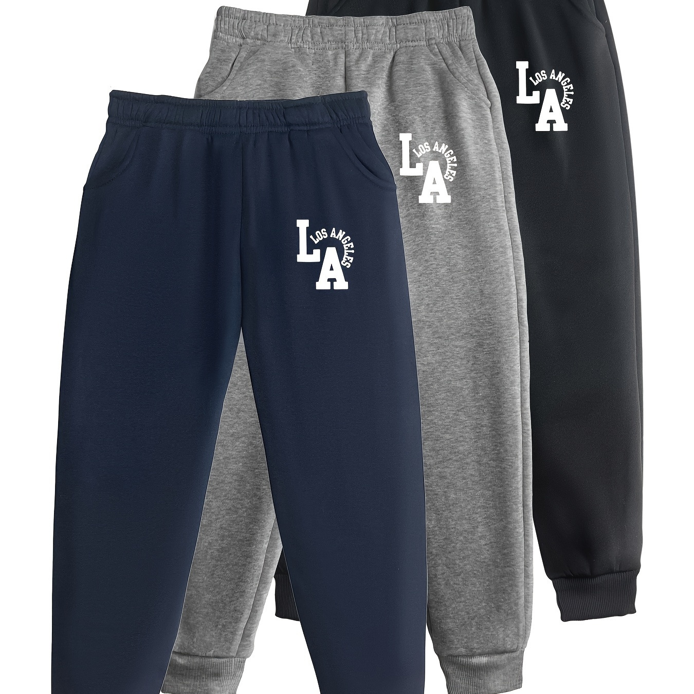 

3pcs Boy's 'la California' Print Jogger Sweatpants With Drawstrings, Casual Comfy Pants Autumn And Spring Outdoor Trousers