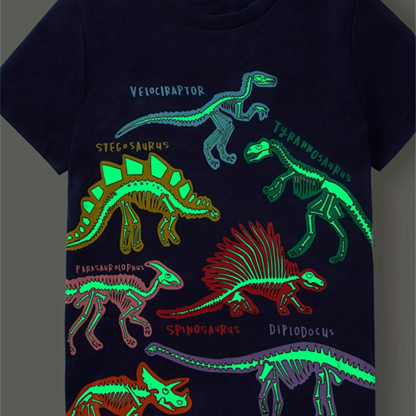 

Luminous Dinosaur Print Boys Creative T-shirt, Casual Lightweight Comfy Short Sleeve Tee Tops, Kids Clothings For Summer