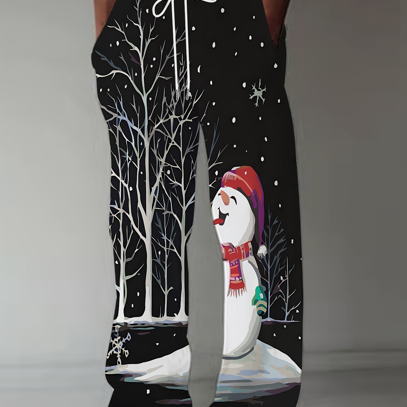 

Men's Christmas 3d Print Straight-leg Pants - Relaxed Fit Casual & Sporty, Polyester With Drawstring Waist, Machine Washable - Vintage , Christmas Pants