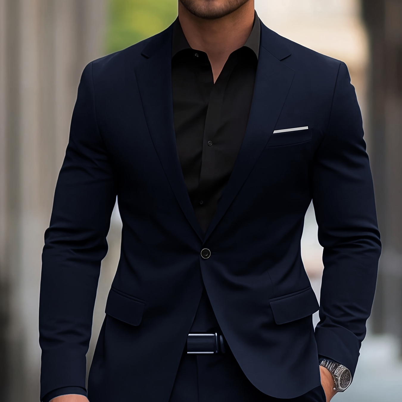 

Men's 2pcs Suit Set, Casual Slim Fit Solid Color Polyester Viscose Blazer With Lapel Collar And Long Sleeve, Non-stretch Woven Fabric, Button Detail, Pants, Wedding Party Uniform - 340gsm